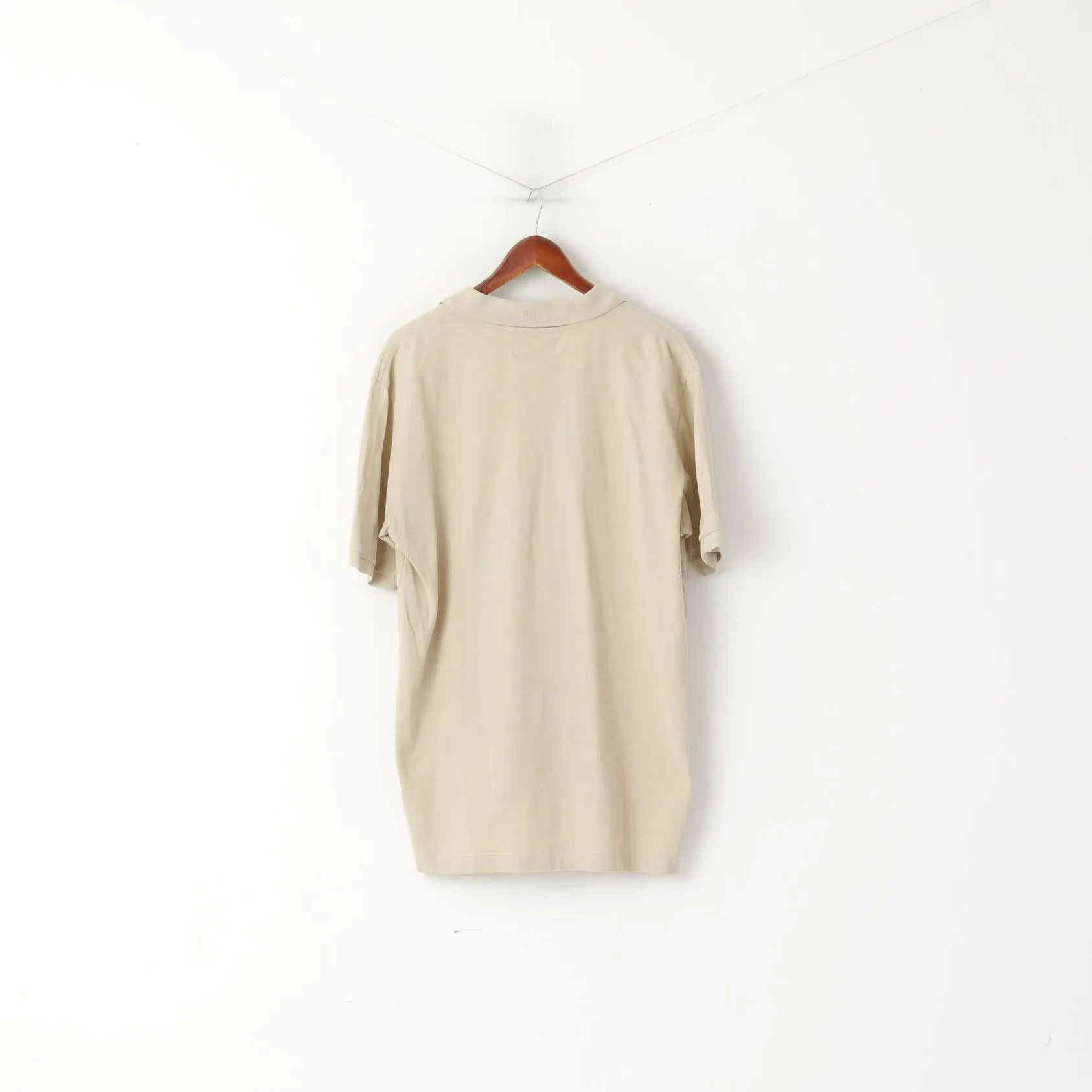 Kappa Men XL Polo Shirt Beige Cotton Detailed Buttons Sportswear Plain Top
