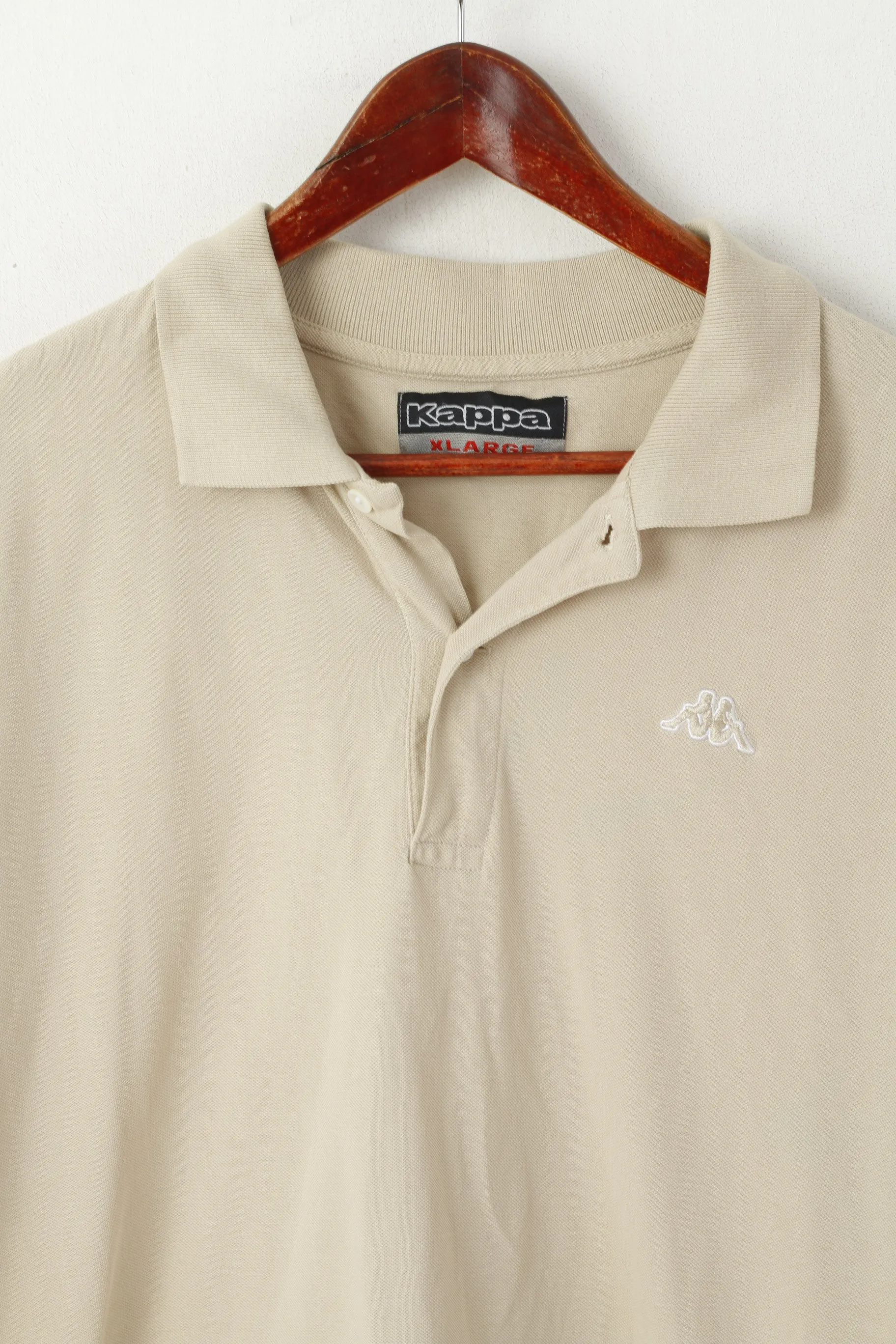 Kappa Men XL Polo Shirt Beige Cotton Detailed Buttons Sportswear Plain Top