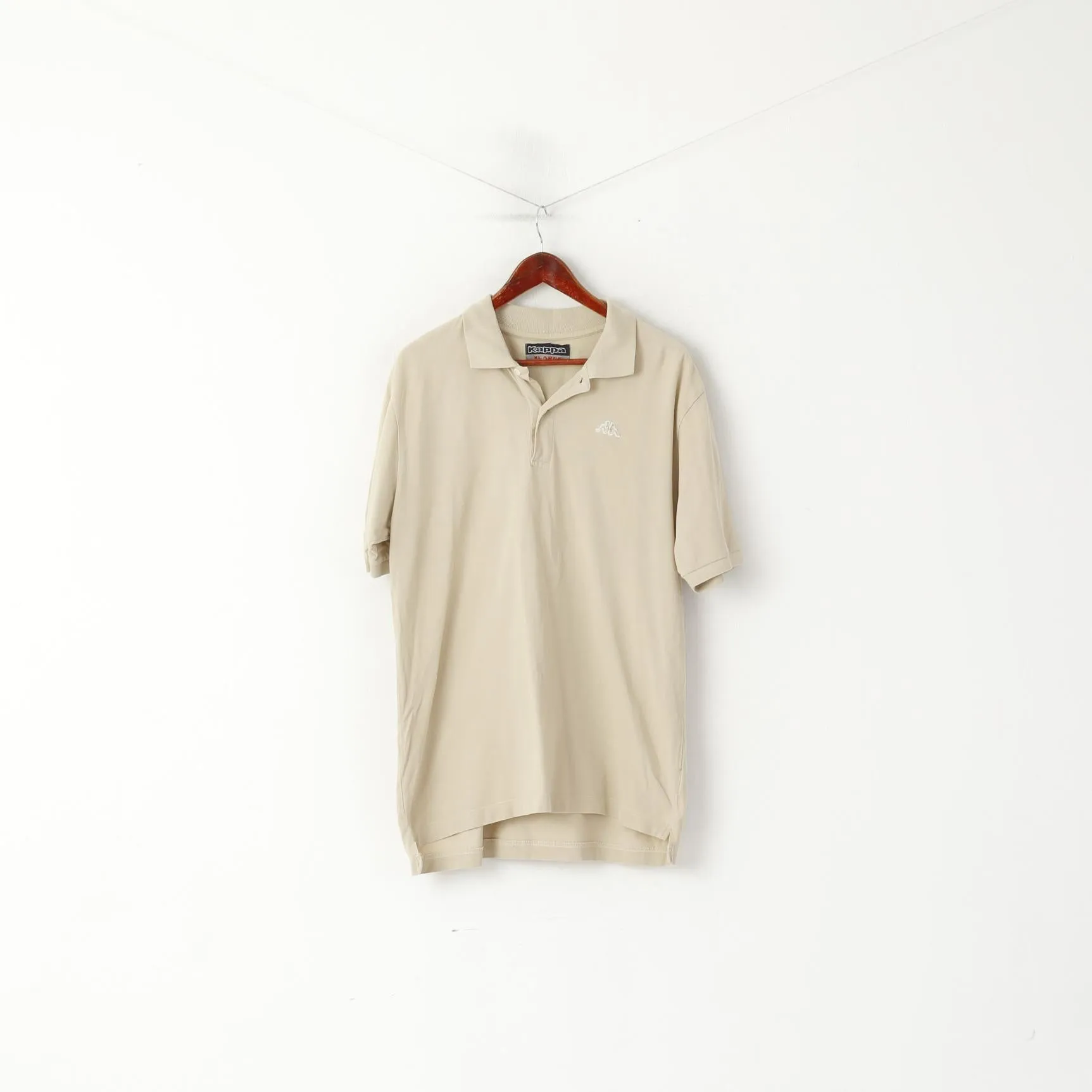 Kappa Men XL Polo Shirt Beige Cotton Detailed Buttons Sportswear Plain Top
