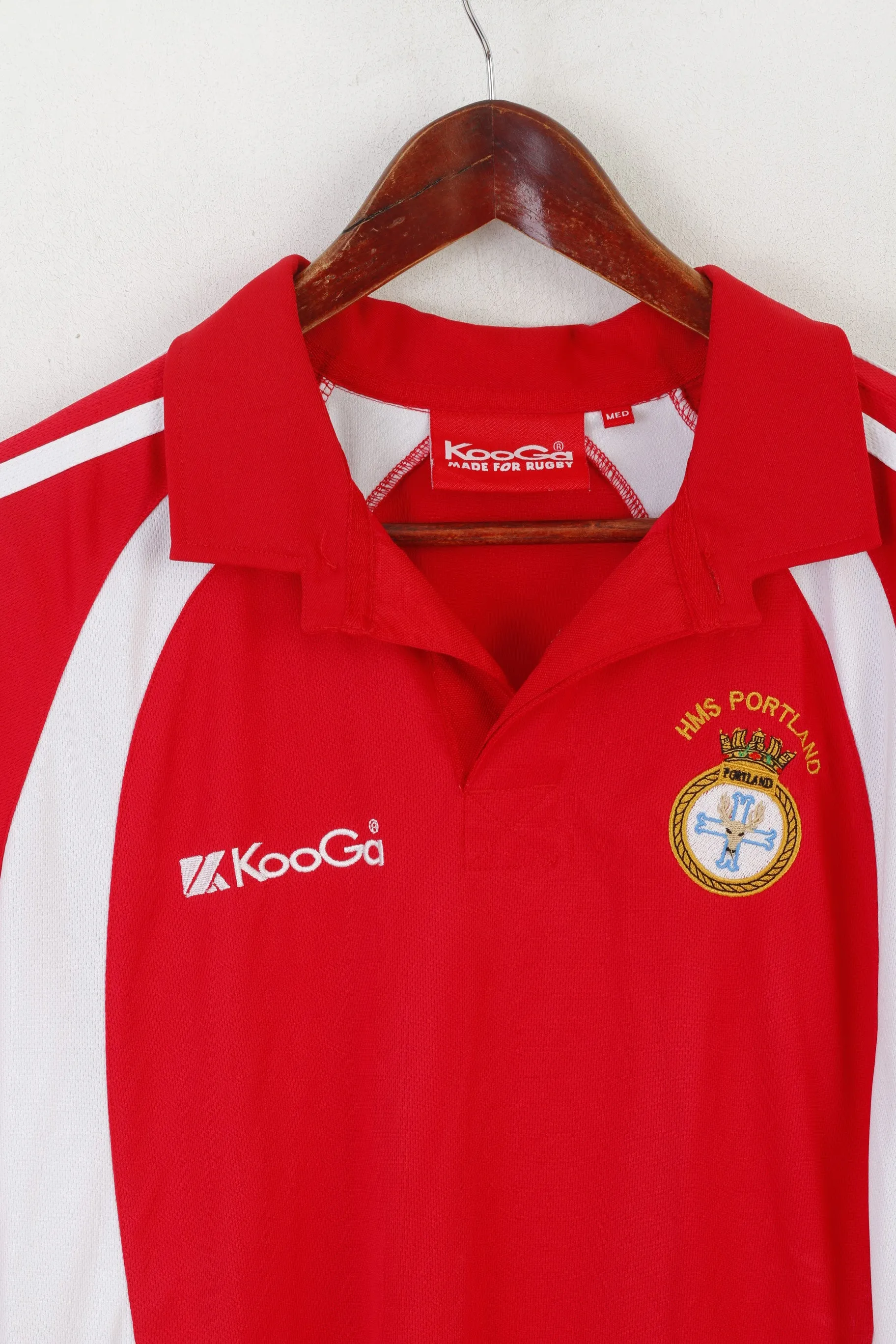 Kooga Rugby Men M Polo Shirt Red HMS Portland Frigate Vintage Jeraey Top