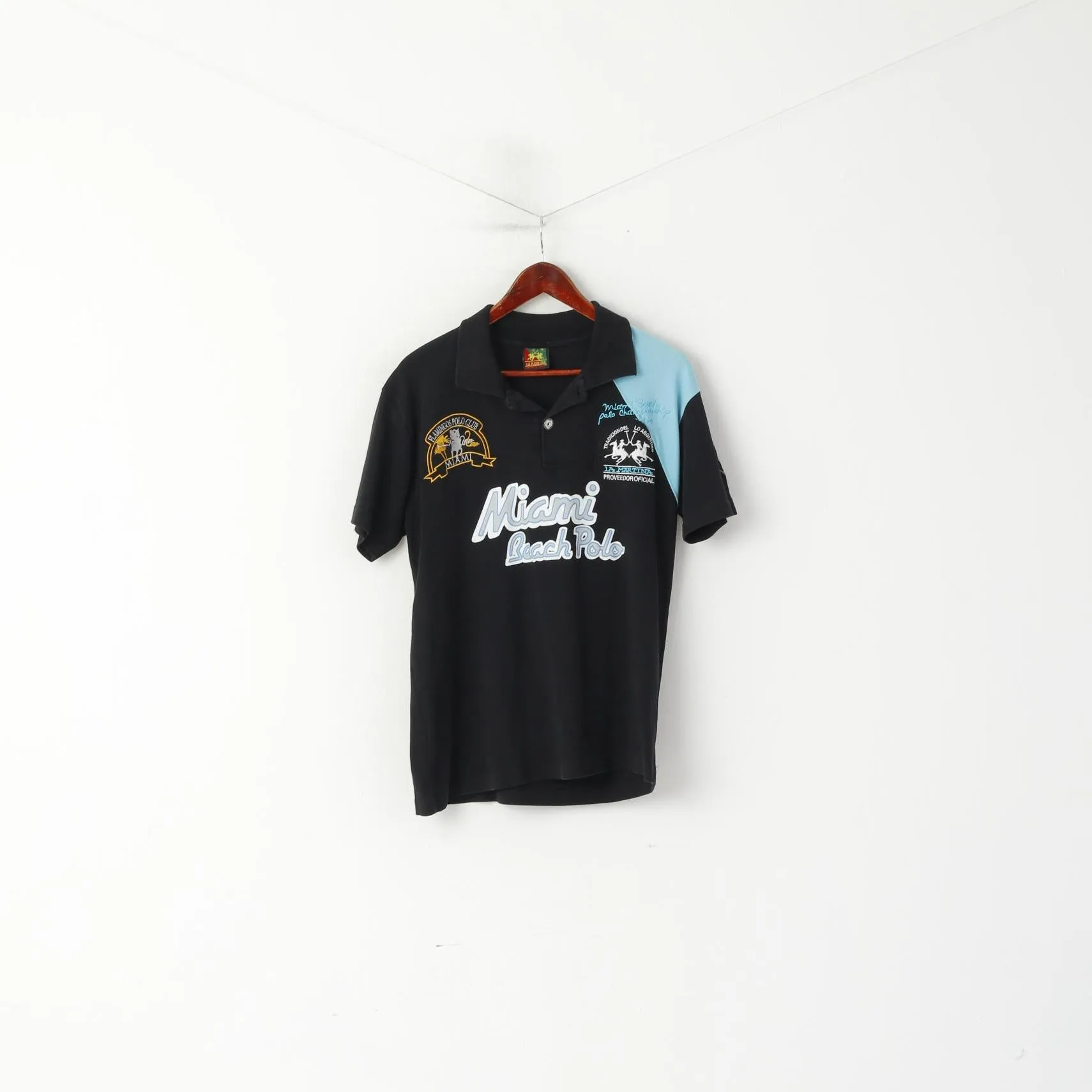 La Martina Men XL Polo Shirt Black Cotton Miami Beach Polo Championship Top