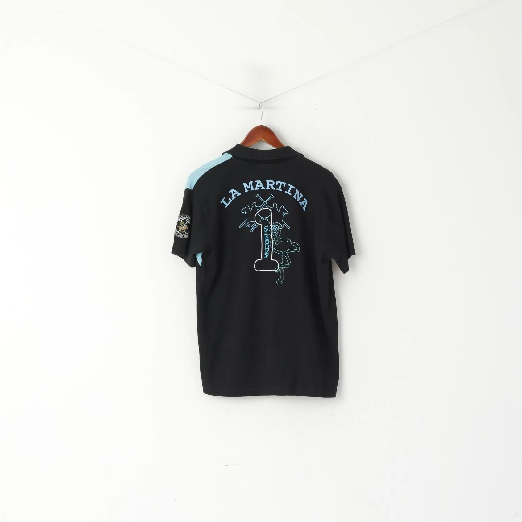 La Martina Men XL Polo Shirt Black Cotton Miami Beach Polo Championship Top