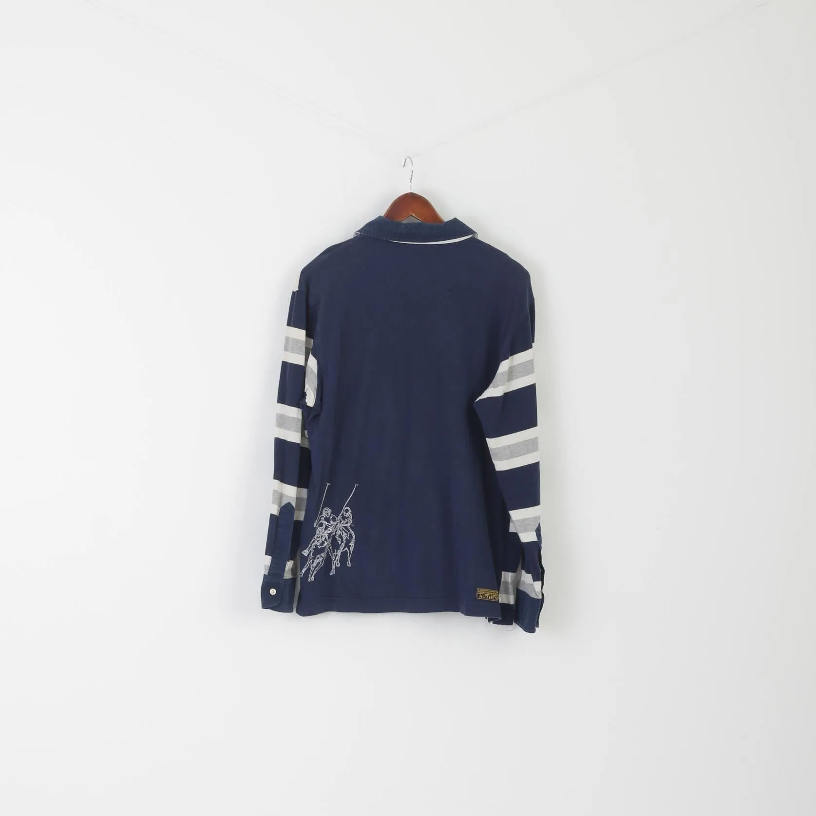 La Martina Men XL Polo Shirt Navy Striped Cotton Long Sleeve Polo Argentino Top