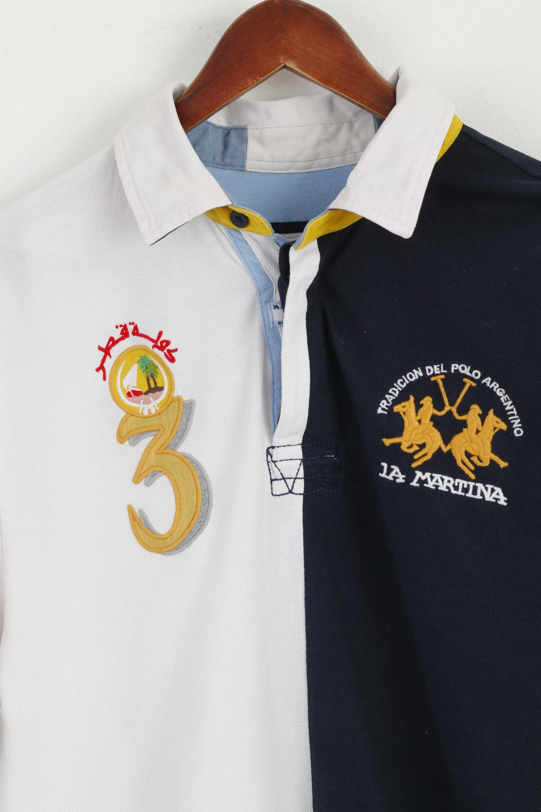 La Martina Men XXL (XL) Polo Shirt Navy White Cotton Del Polo Argentino Top