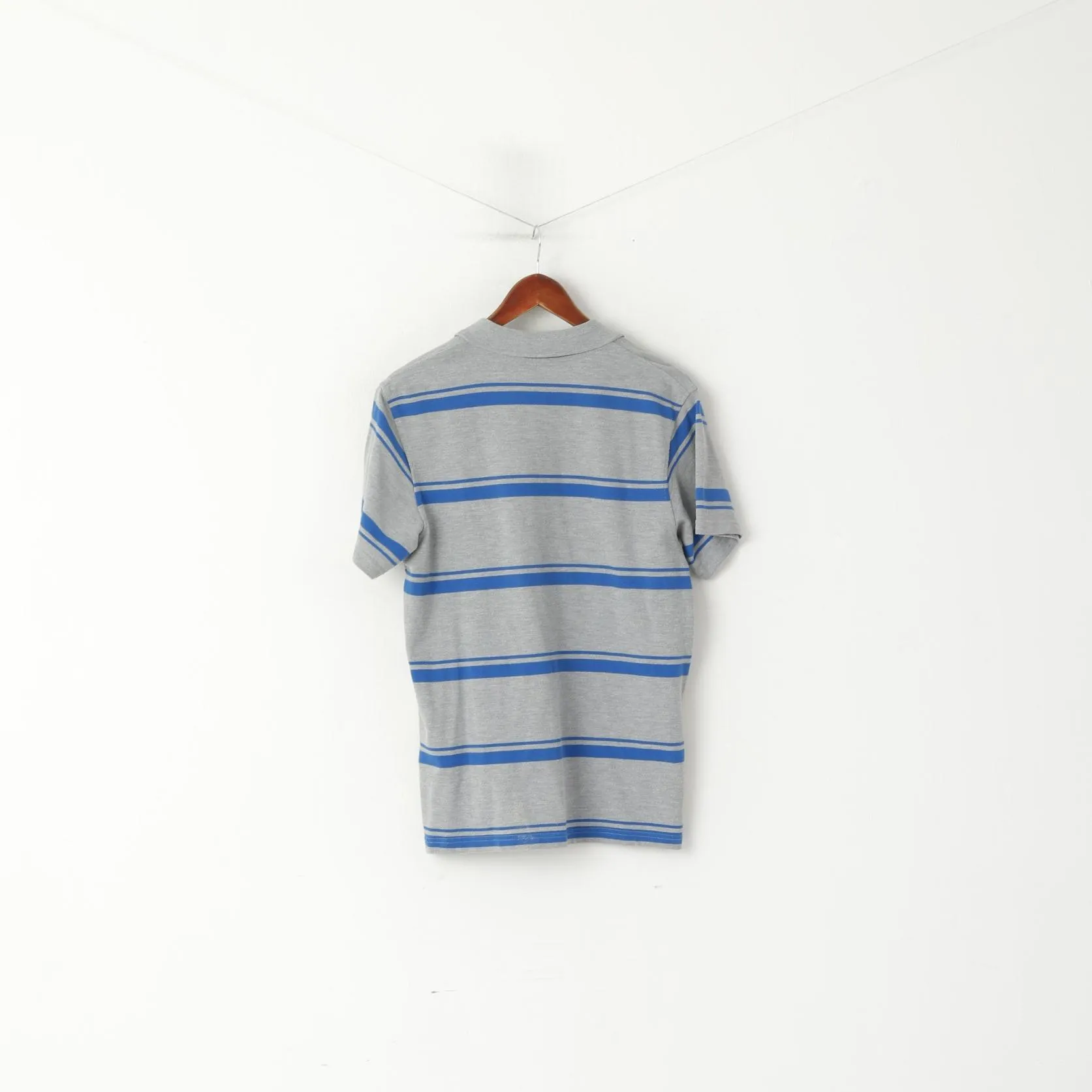 Le Coq Sportif Men M Polo Shirt Grey Blue Striped Cotton Detailed Buttons Top