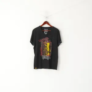 Lost Empire Men L Shirt Black Cotton V Neck Graphic Tokyo Slim De Luxe Top