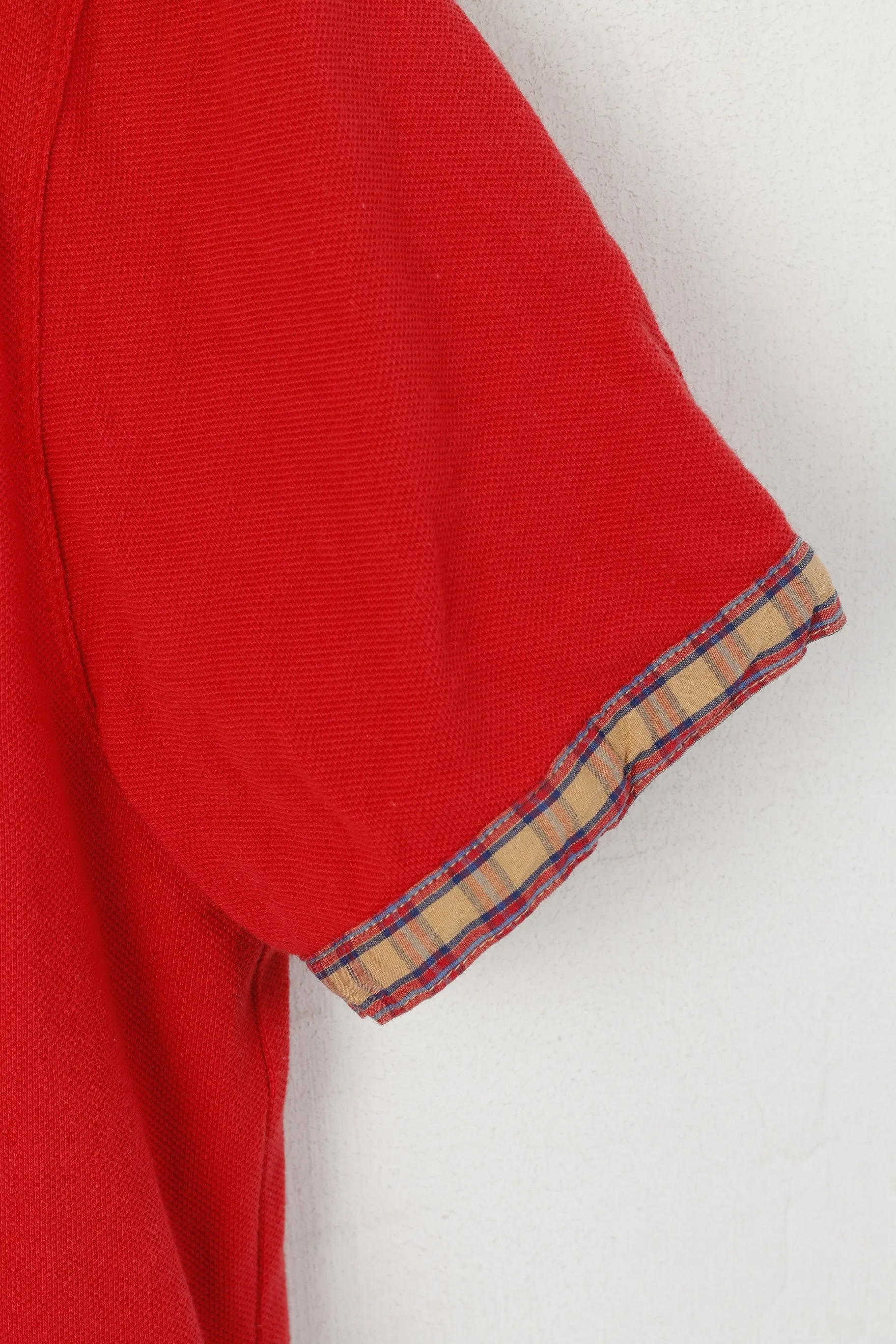 Luke 1977 Men L (M) Polo Shirt Red Cotton Checkered Collar Slim Fit Top
