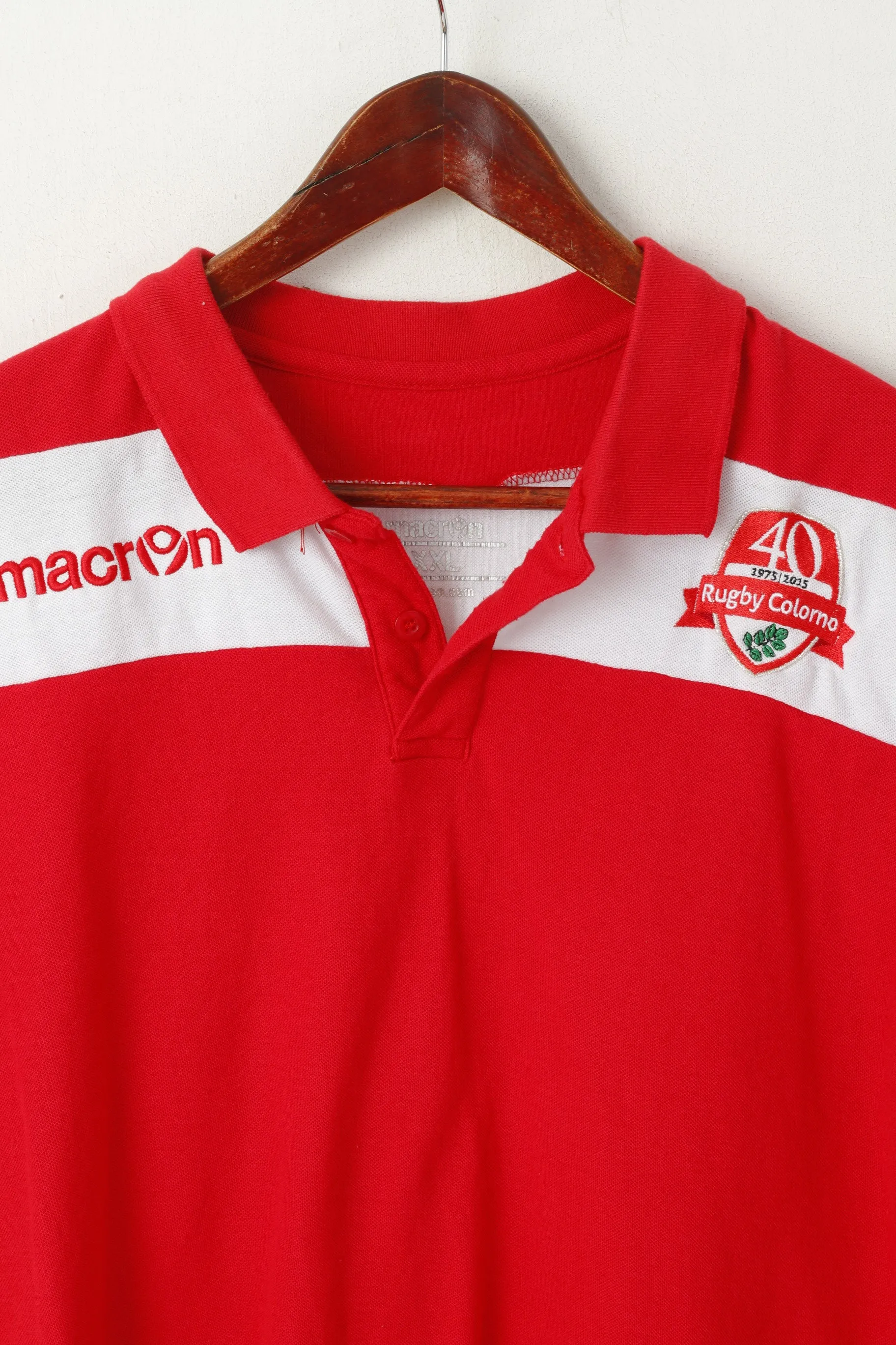 Macron Men XXL Polo Shirt Red Cotton Rugby Colorno 40 Years Short Sleeve Top