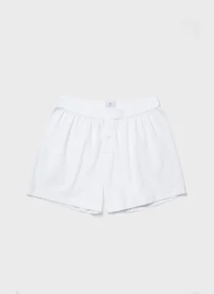 Men's Cellular Cotton One-Button Boxer Shorts in White Sunspel