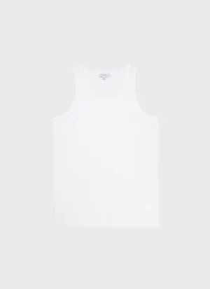Men's Cellular Cotton Underwear Vest in White Sunspel
