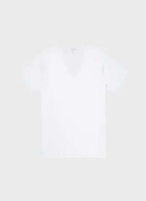 Men's Cellular Cotton V-neck Underwear T-shirt in White Sunspel
