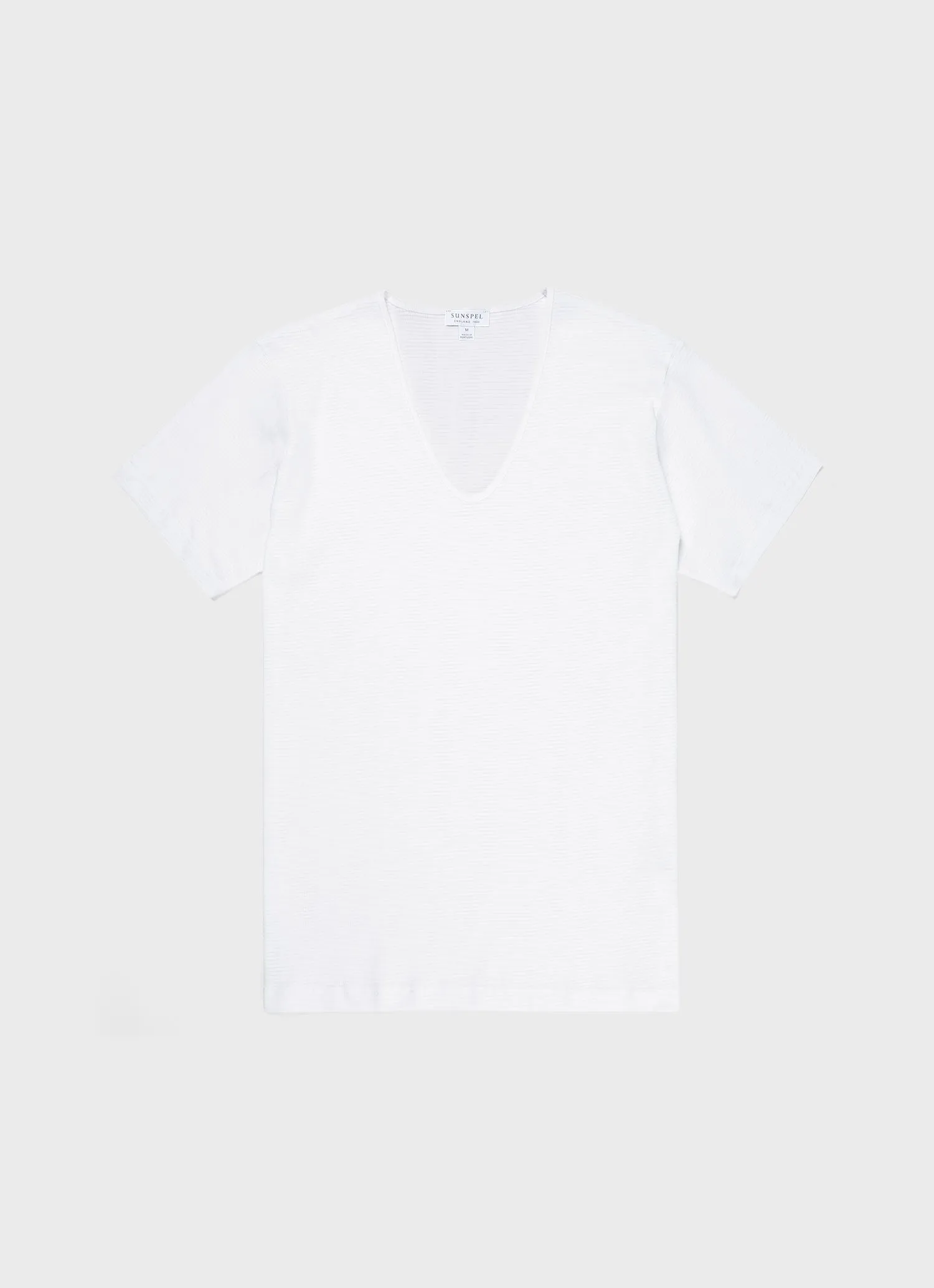 Men's Cellular Cotton V-neck Underwear T-shirt in White Sunspel