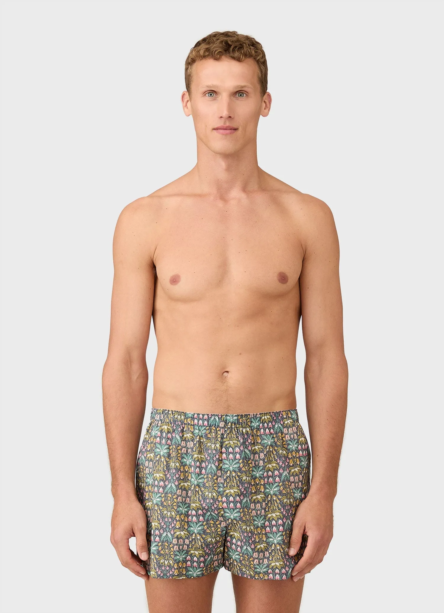 Men's Classic Boxer Shorts in Liberty Fabric in Navy Floral Tropics Sunspel