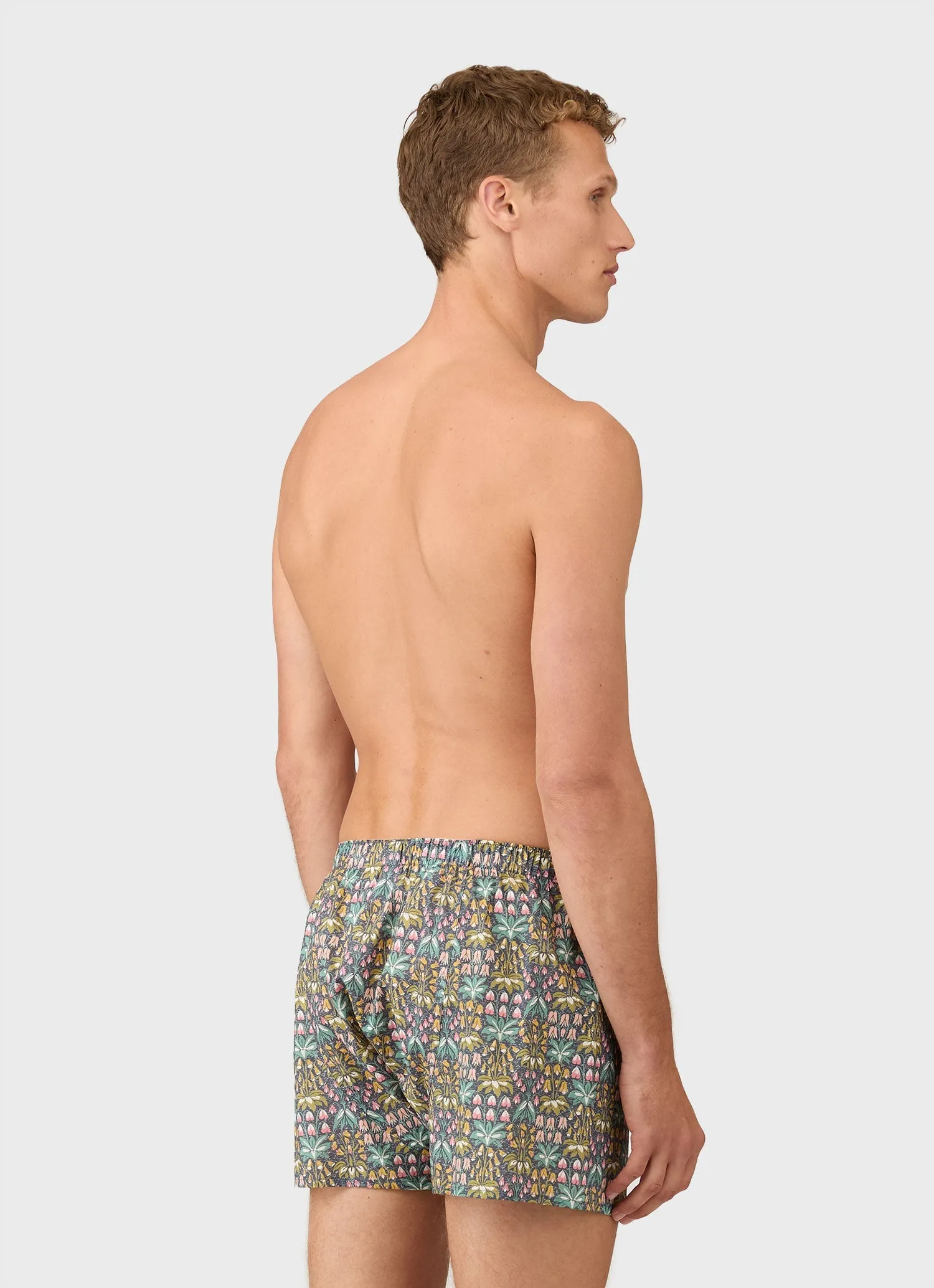 Men's Classic Boxer Shorts in Liberty Fabric in Navy Floral Tropics Sunspel