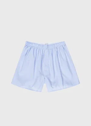 Men's Classic Boxer Shorts in Light Blue Micro Gingham Sunspel