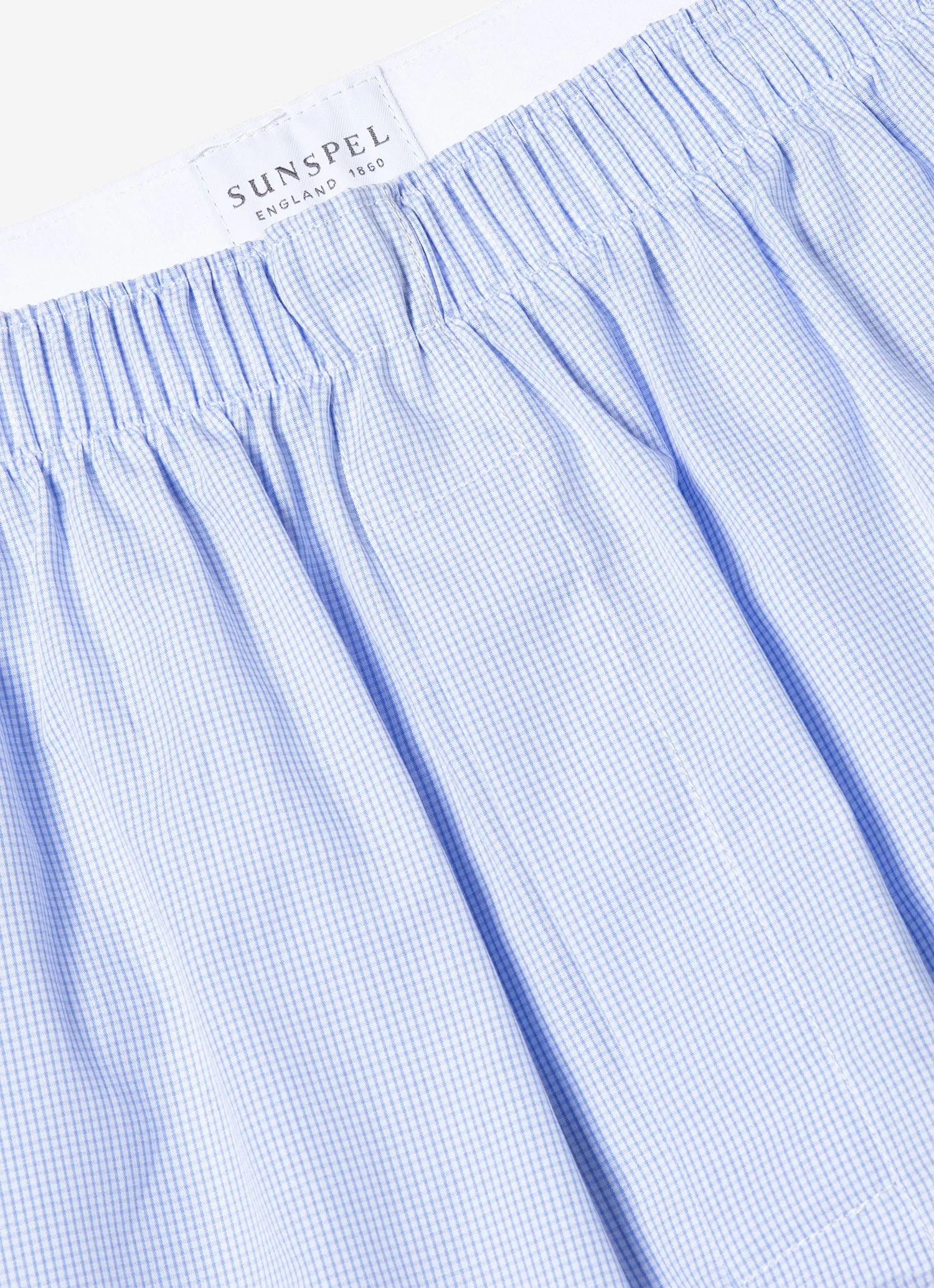 Men's Classic Boxer Shorts in Light Blue Micro Gingham Sunspel