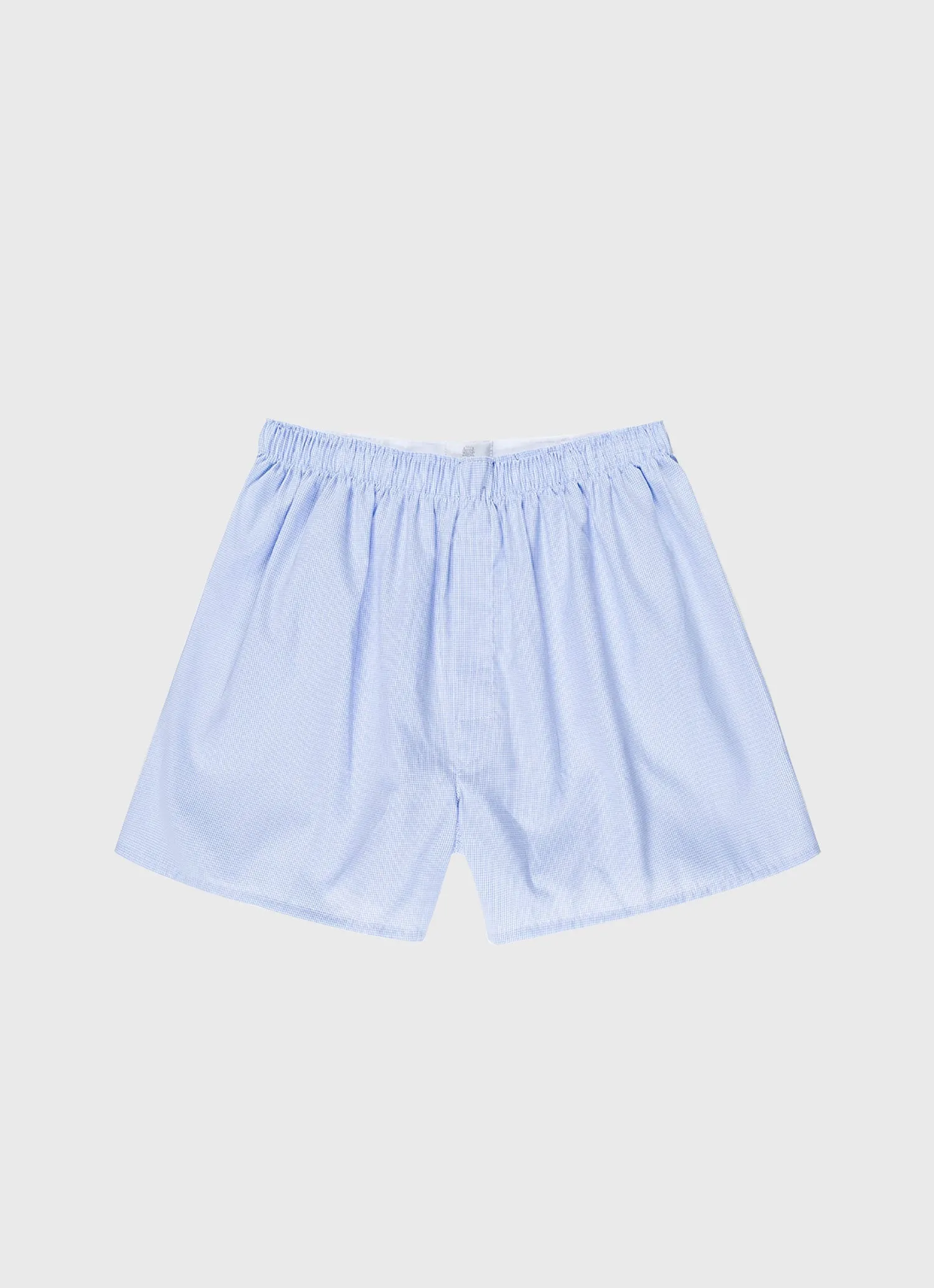 Men's Classic Boxer Shorts in Light Blue Micro Gingham Sunspel