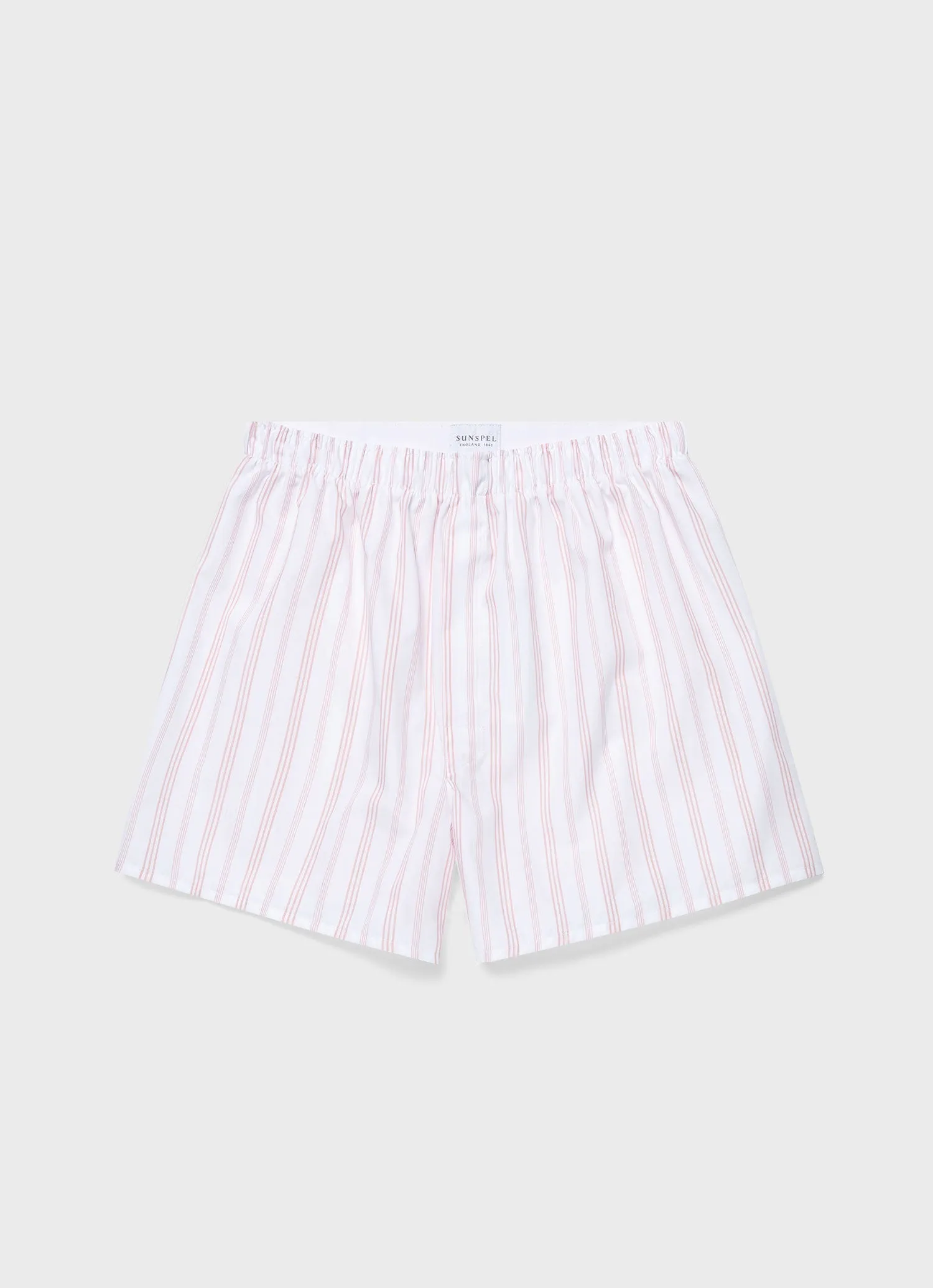 Men's Classic Boxer Shorts in Pale Pink Stripe Sunspel