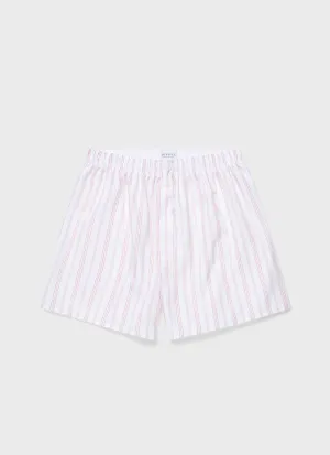 Men's Classic Boxer Shorts in Pale Pink Stripe Sunspel