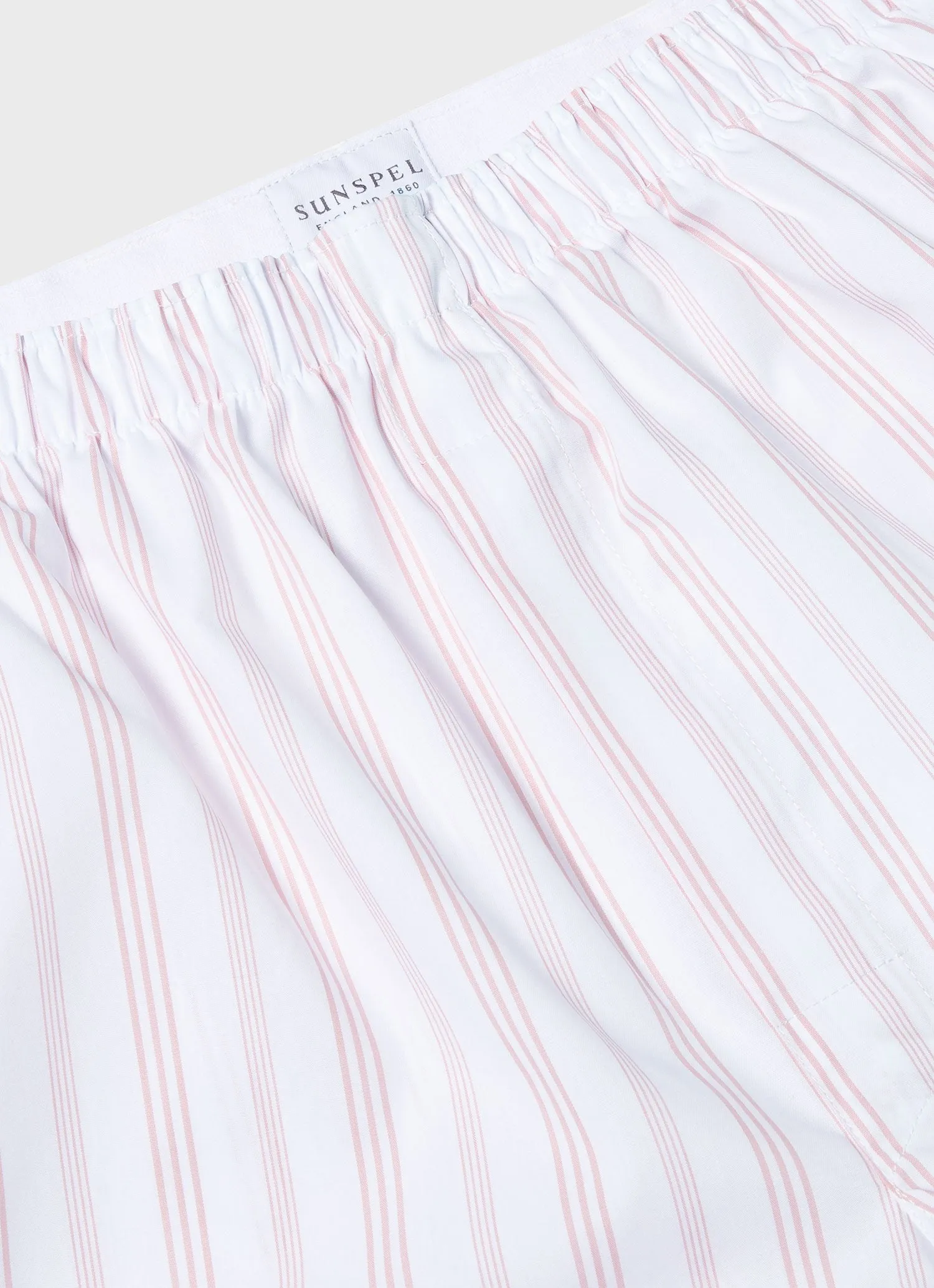 Men's Classic Boxer Shorts in Pale Pink Stripe Sunspel