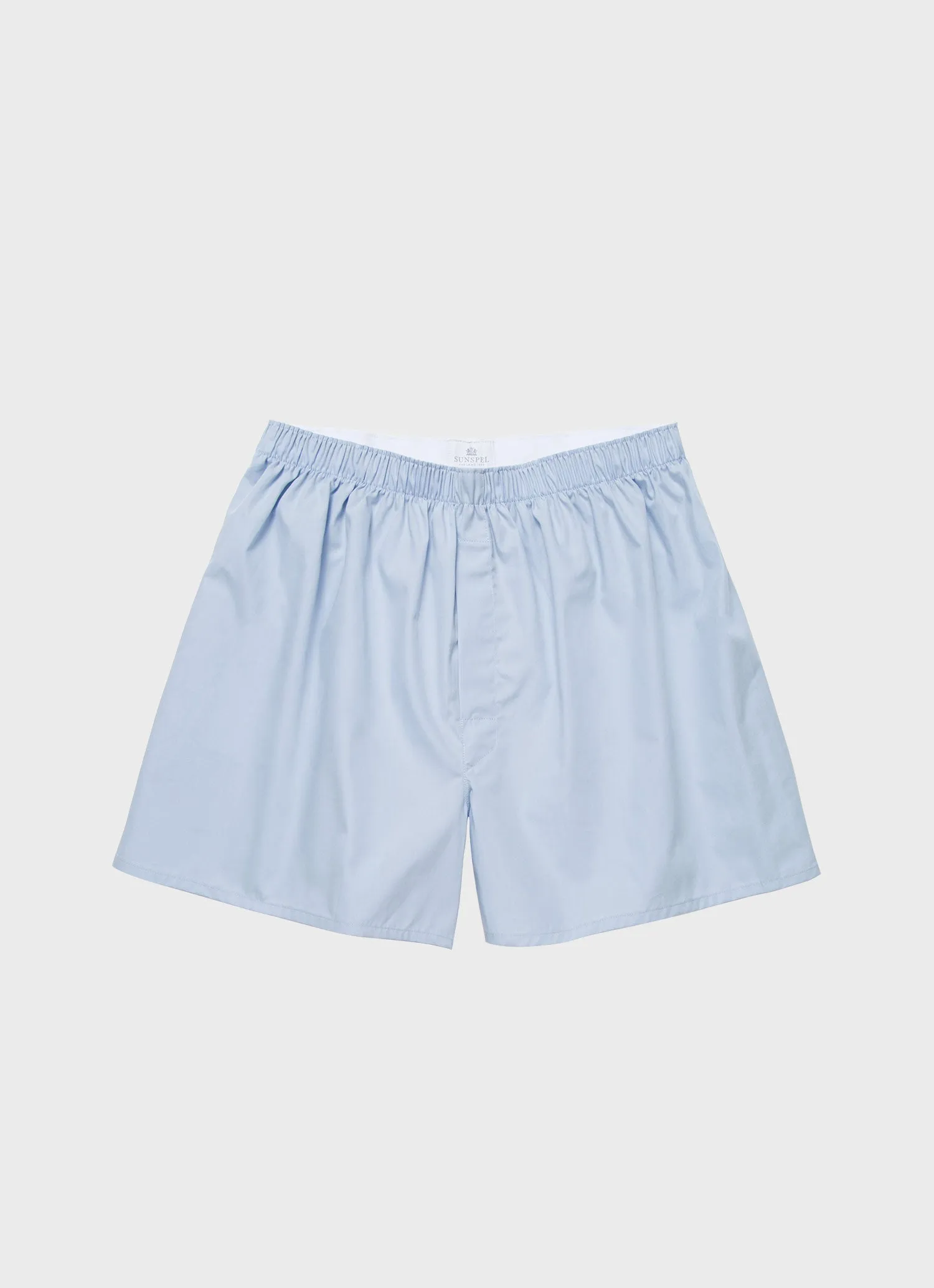Men's Classic Boxer Shorts in Plain Blue Sunspel