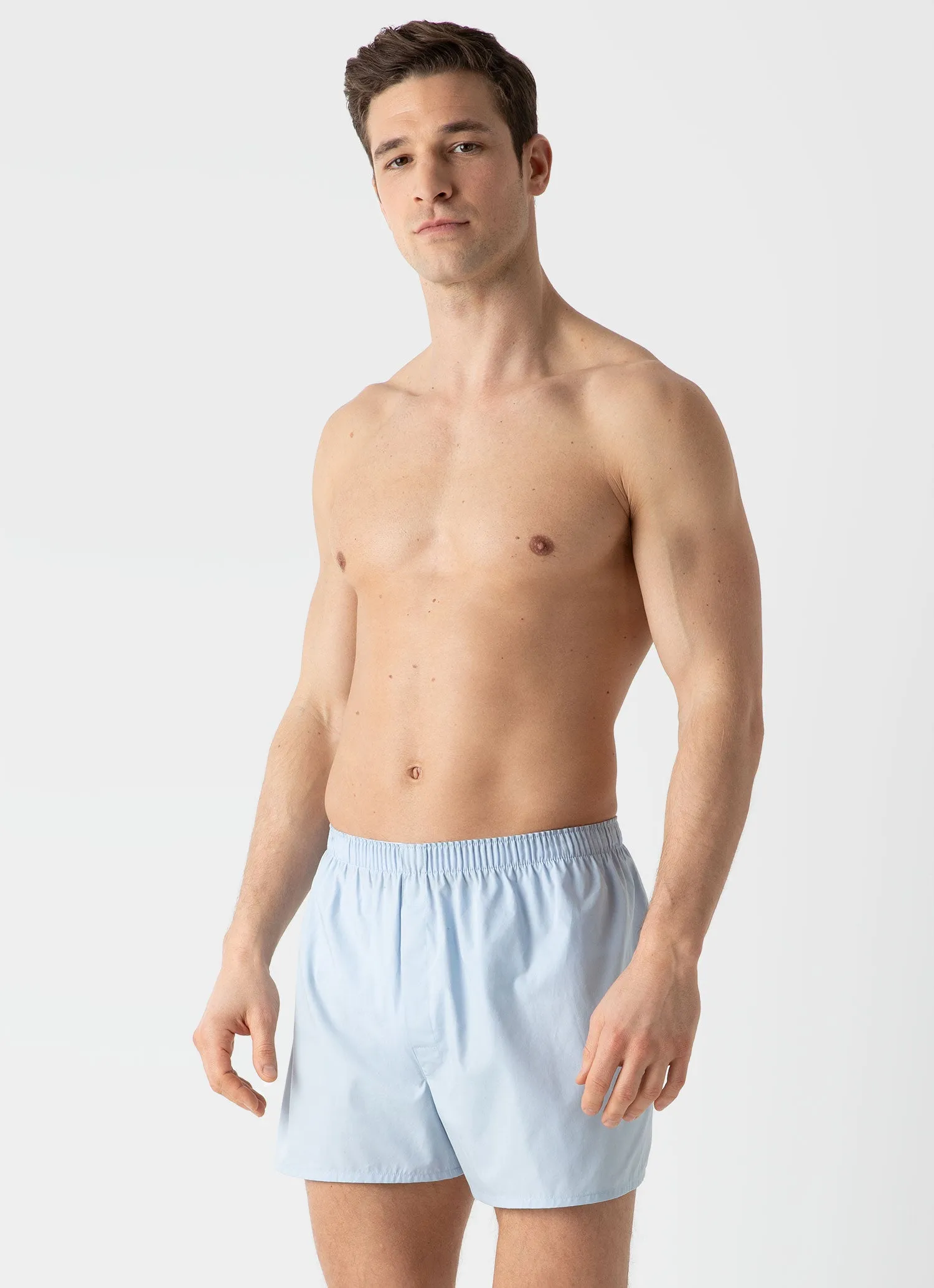 Men's Classic Boxer Shorts in Plain Blue Sunspel