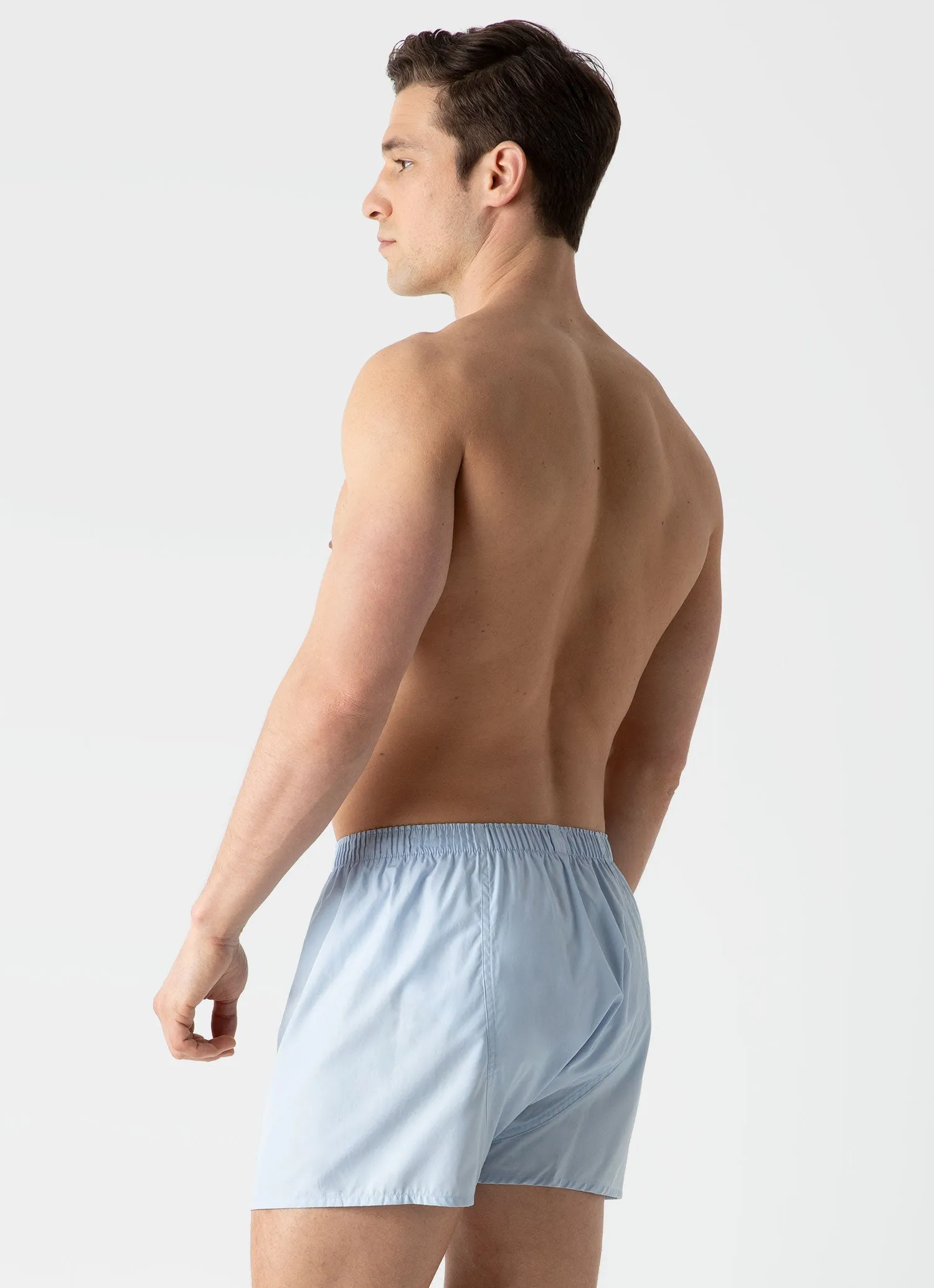 Men's Classic Boxer Shorts in Plain Blue Sunspel