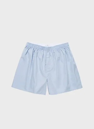 Men's Classic Boxer Shorts in Plain Blue Sunspel