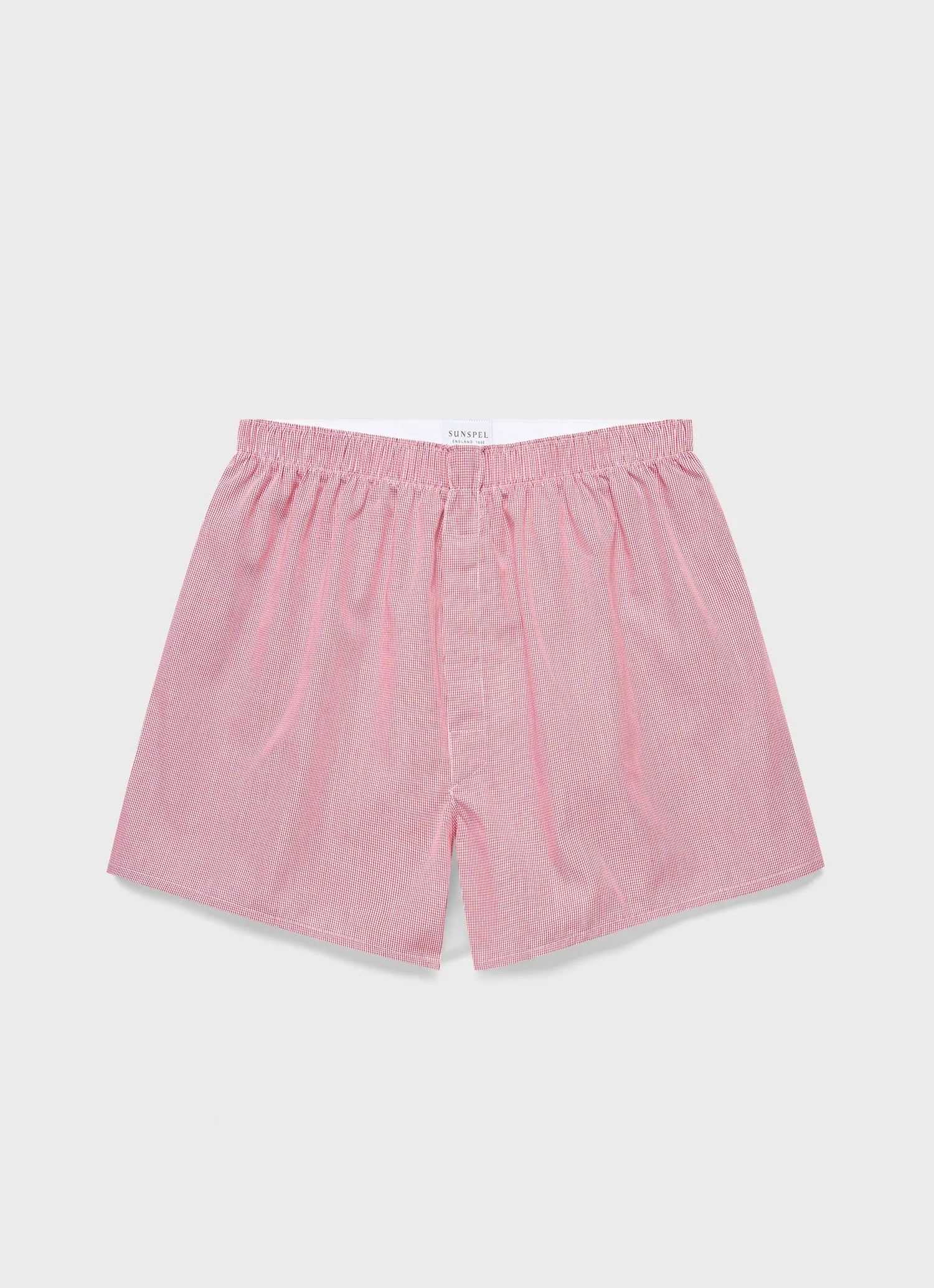 Men's Classic Boxer Shorts in Red Micro Gingham Sunspel