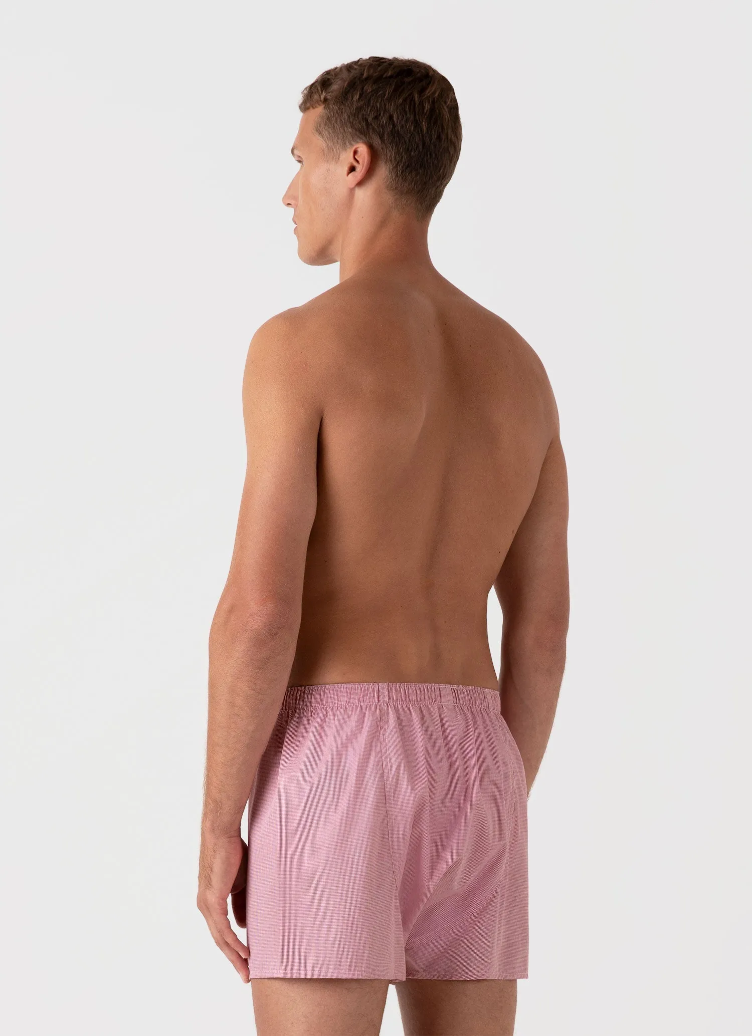 Men's Classic Boxer Shorts in Red Micro Gingham Sunspel