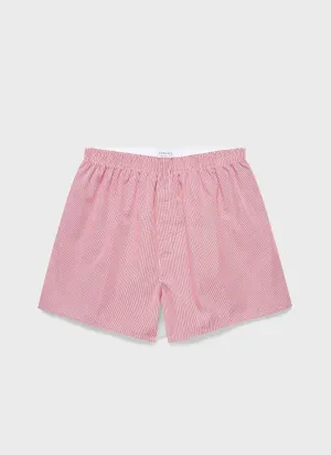 Men's Classic Boxer Shorts in Red Micro Gingham Sunspel