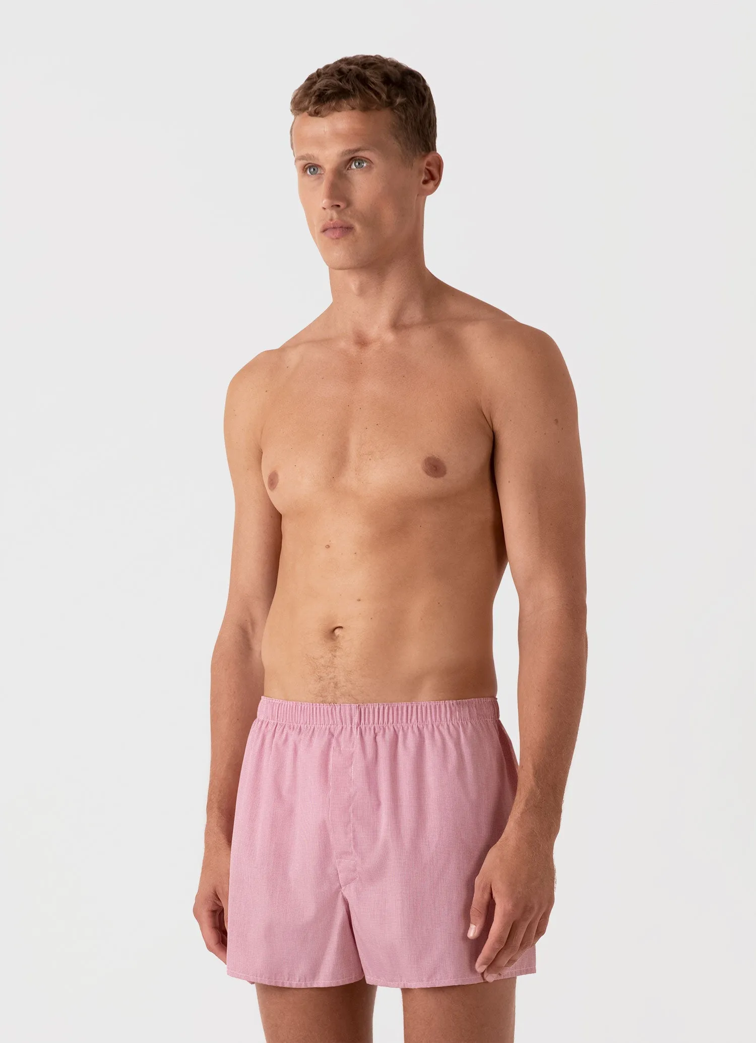 Men's Classic Boxer Shorts in Red Micro Gingham Sunspel
