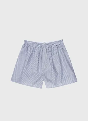 Men's Classic Boxer Shorts in White/Navy Pinstripe Sunspel
