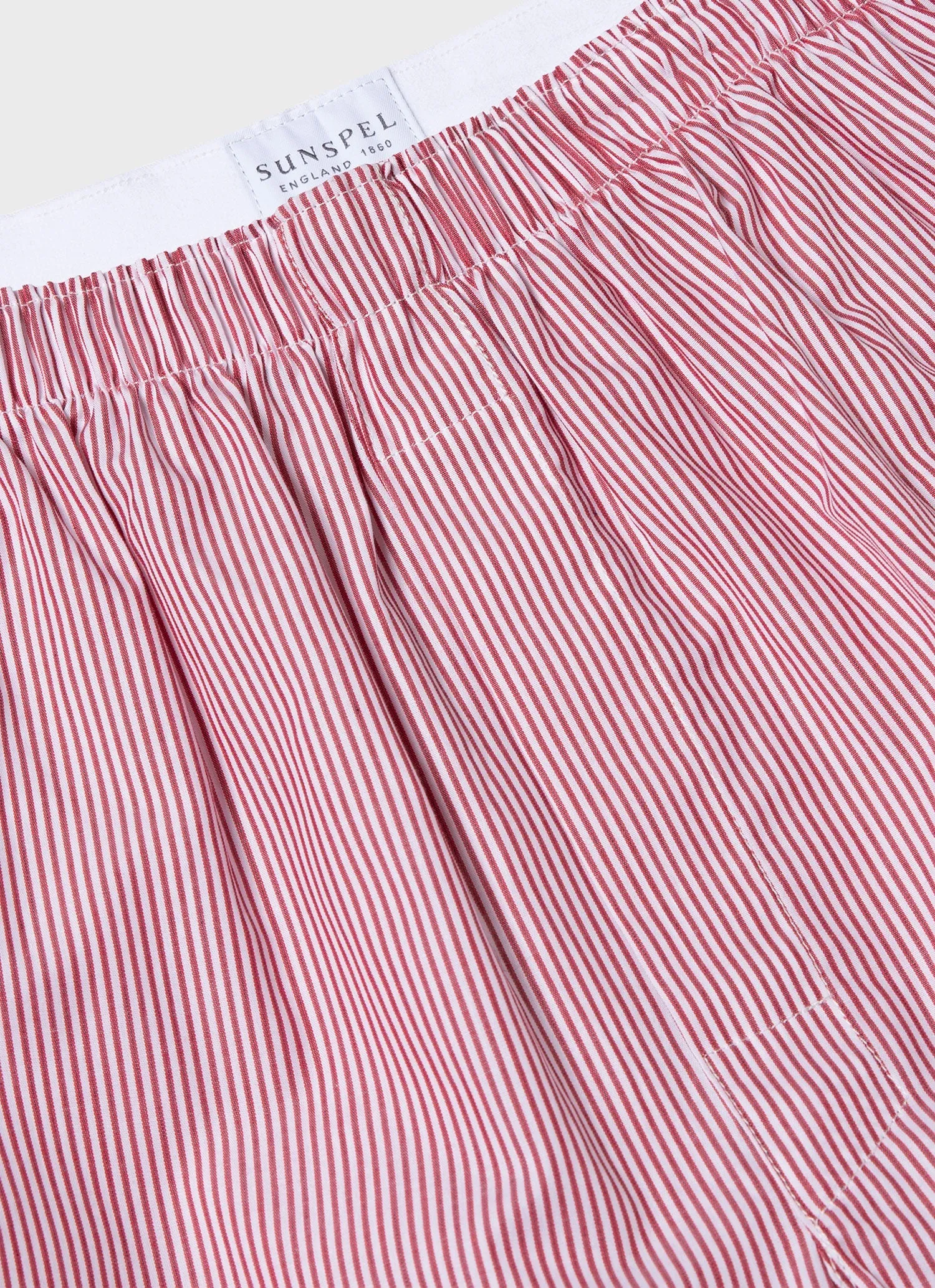 Men's Classic Boxer Shorts in White/Red/Navy Pinstripe Sunspel