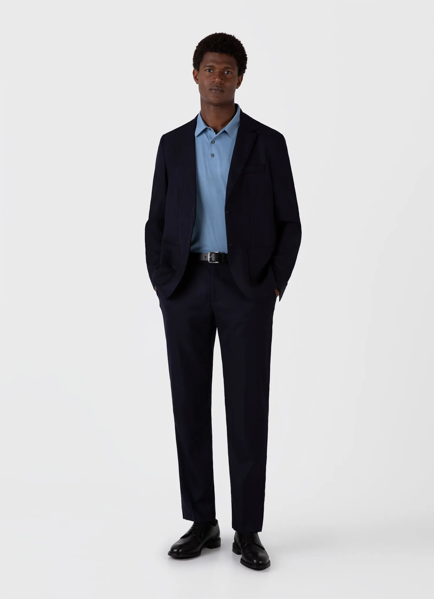 Men's Classic Jersey Polo Shirt in Como Blue Sunspel