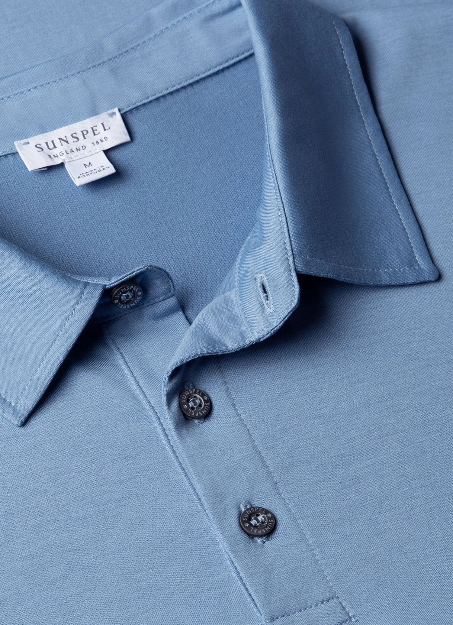 Men's Classic Jersey Polo Shirt in Como Blue Sunspel