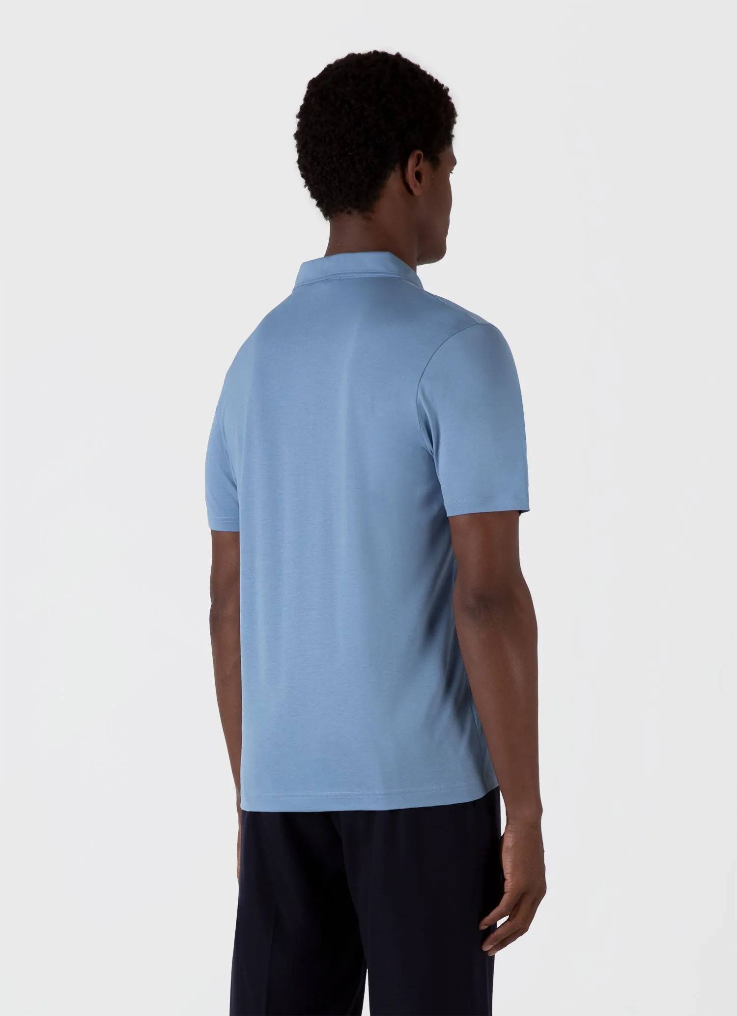 Men's Classic Jersey Polo Shirt in Como Blue Sunspel