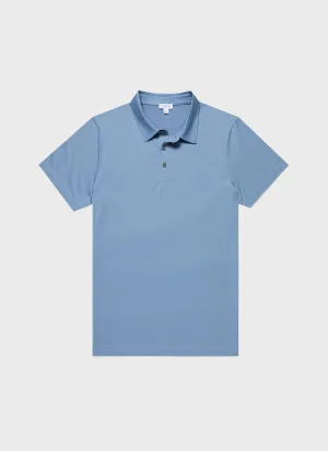 Men's Classic Jersey Polo Shirt in Como Blue Sunspel