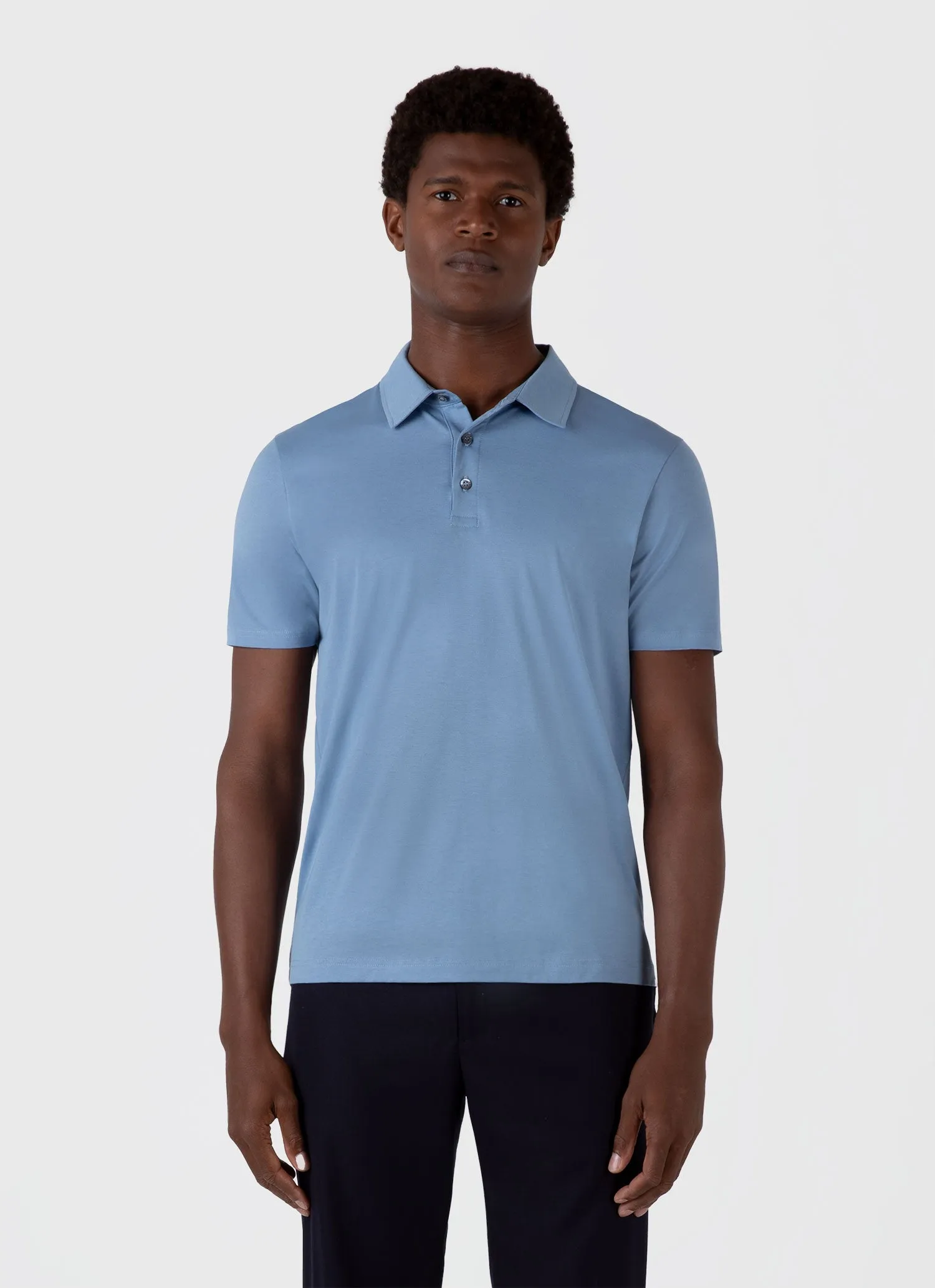 Men's Classic Jersey Polo Shirt in Como Blue Sunspel