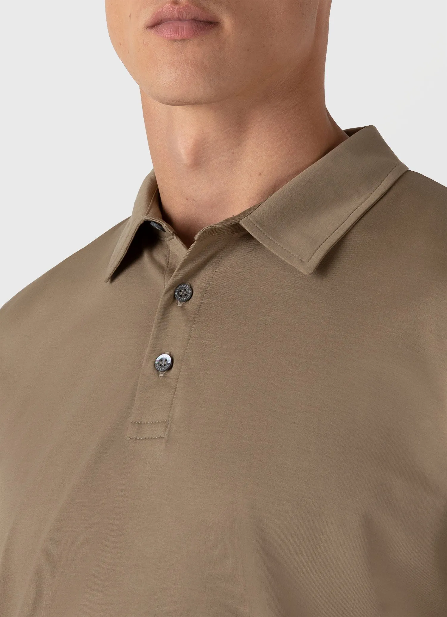 Men's Classic Jersey Polo Shirt in Dark Stone Sunspel