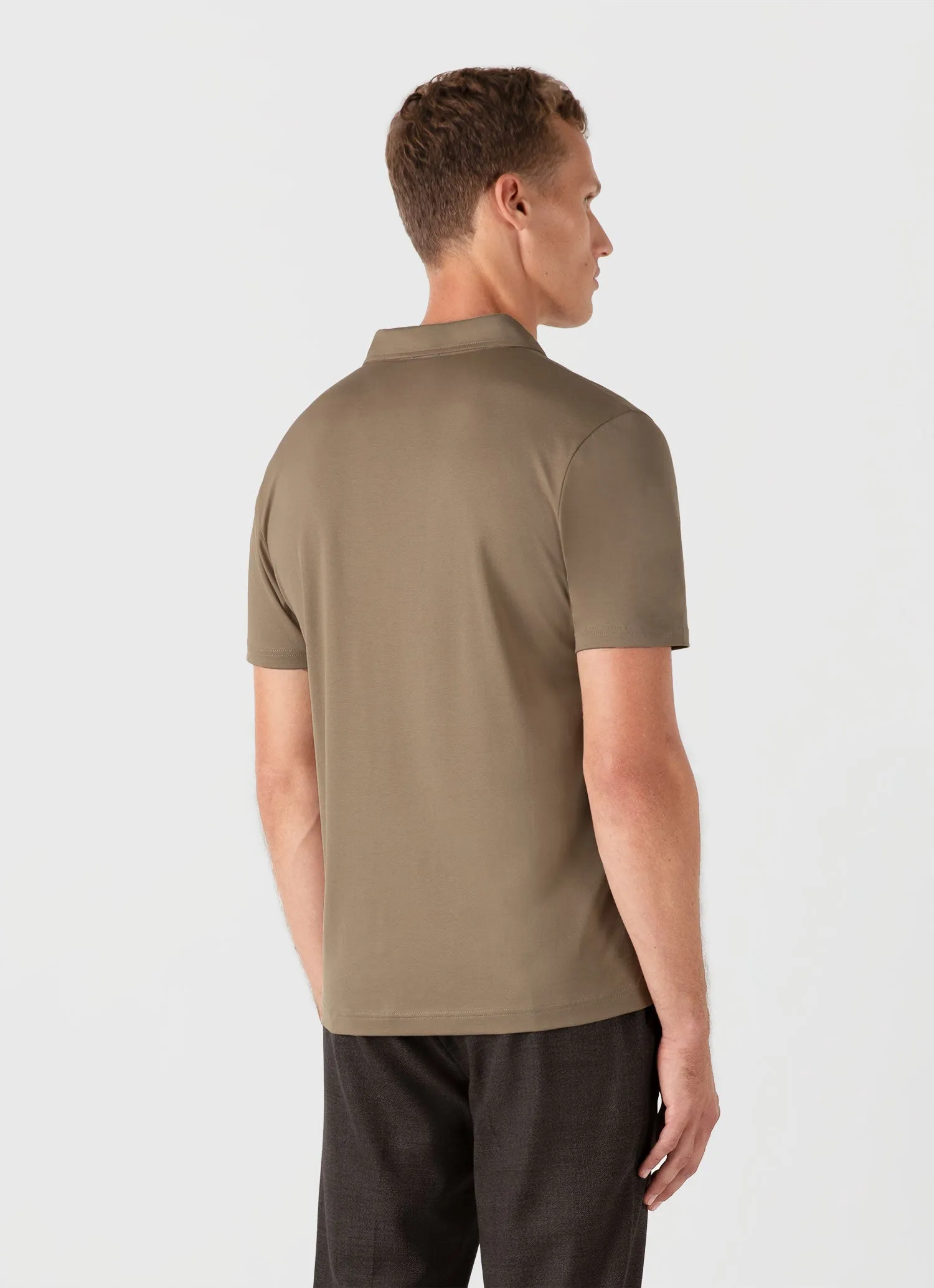Men's Classic Jersey Polo Shirt in Dark Stone Sunspel