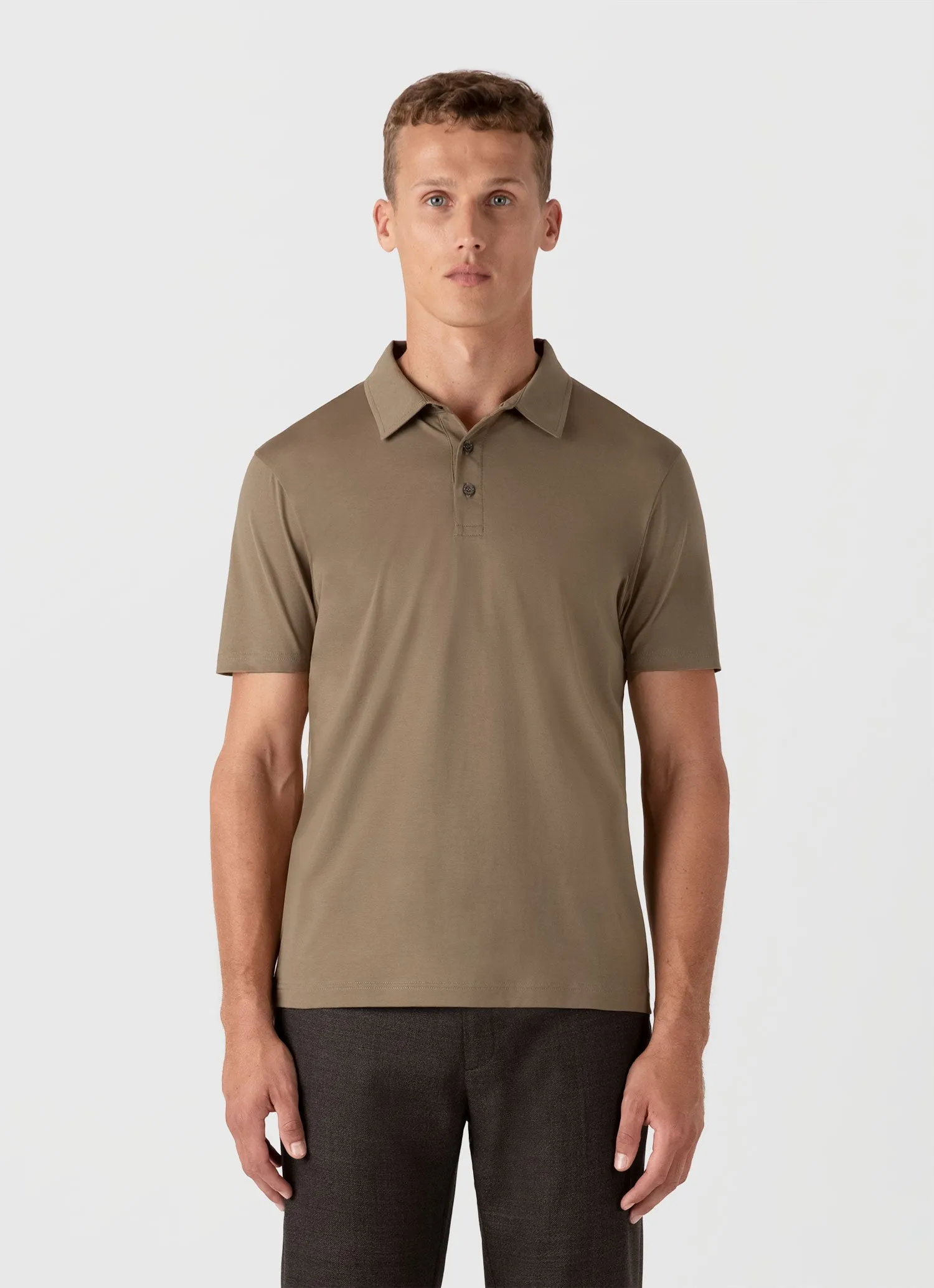 Men's Classic Jersey Polo Shirt in Dark Stone Sunspel