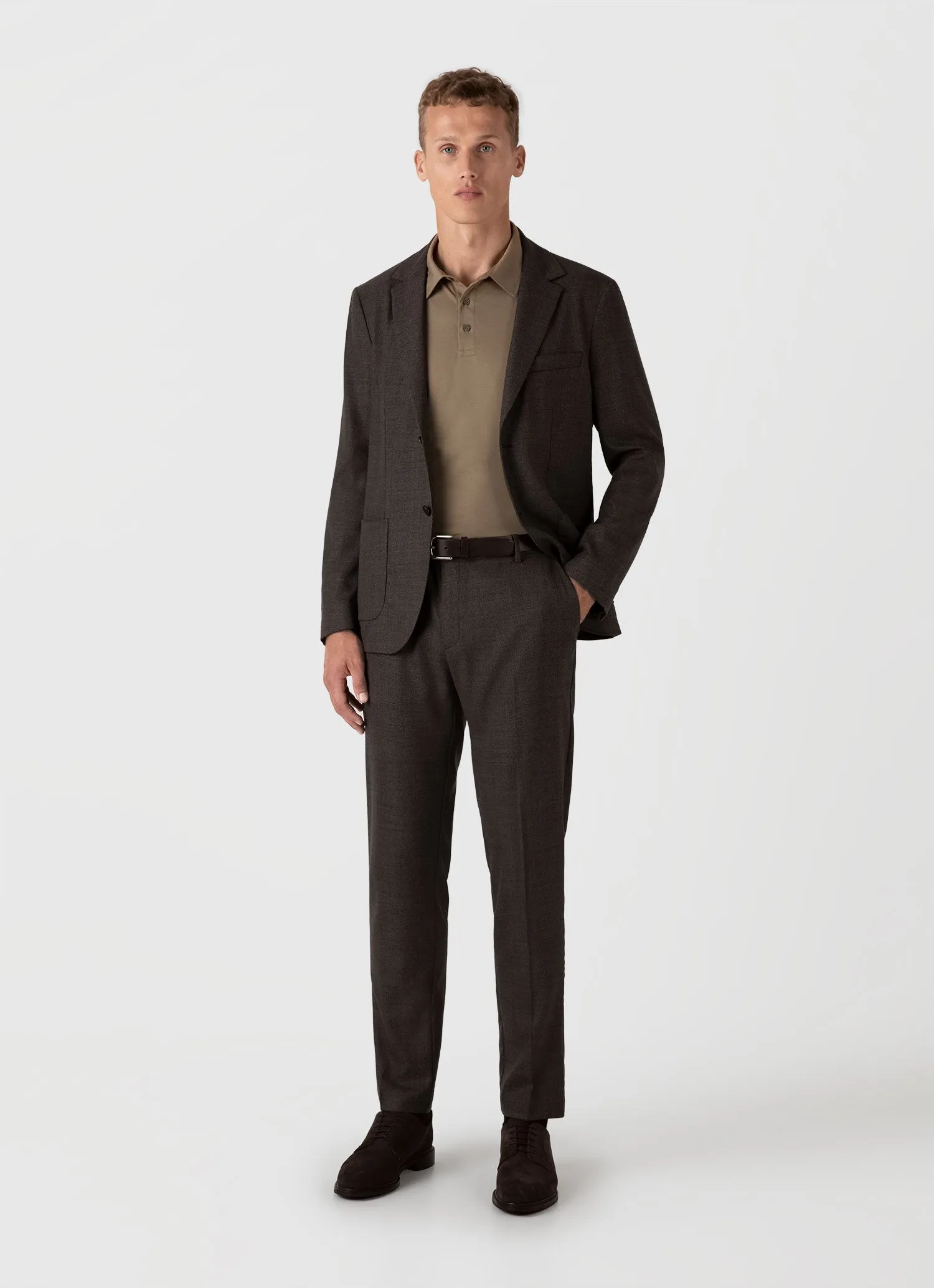 Men's Classic Jersey Polo Shirt in Dark Stone Sunspel