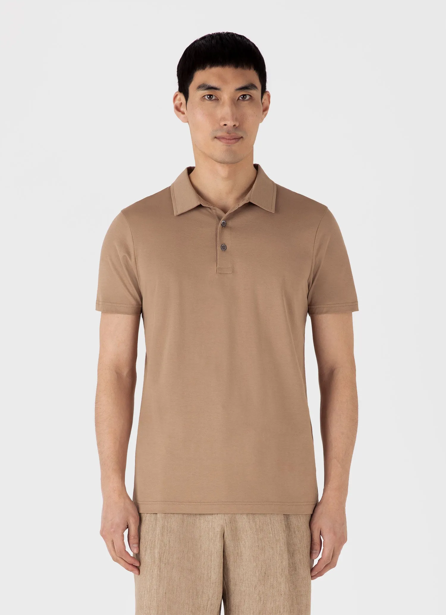 Men's Classic Jersey Polo Shirt in Dune Sunspel