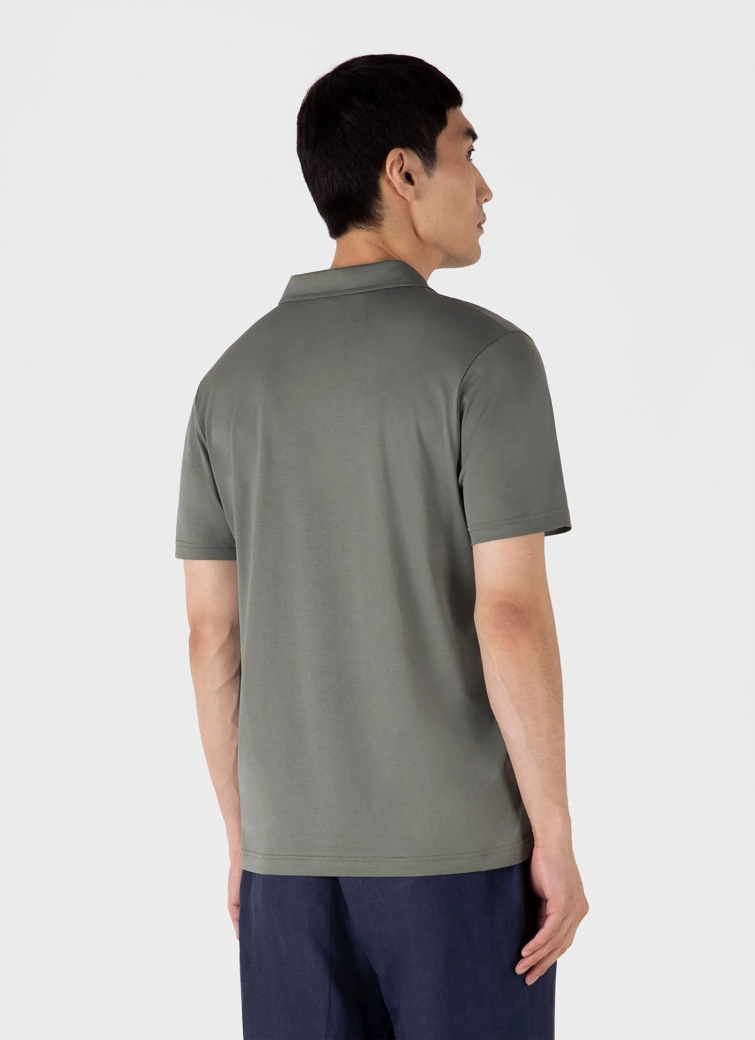 Men's Classic Jersey Polo Shirt in Dusk Green Sunspel
