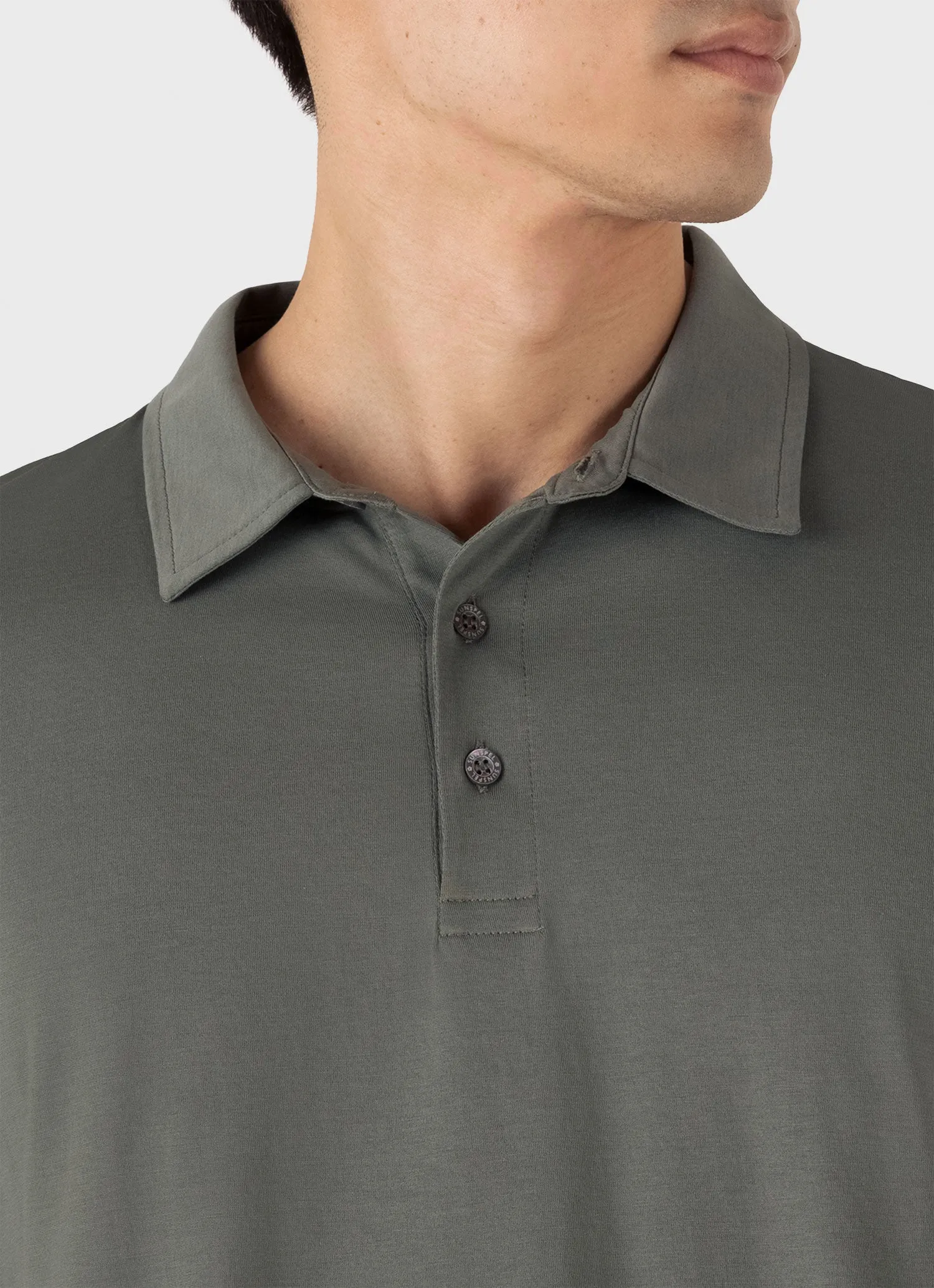 Men's Classic Jersey Polo Shirt in Dusk Green Sunspel