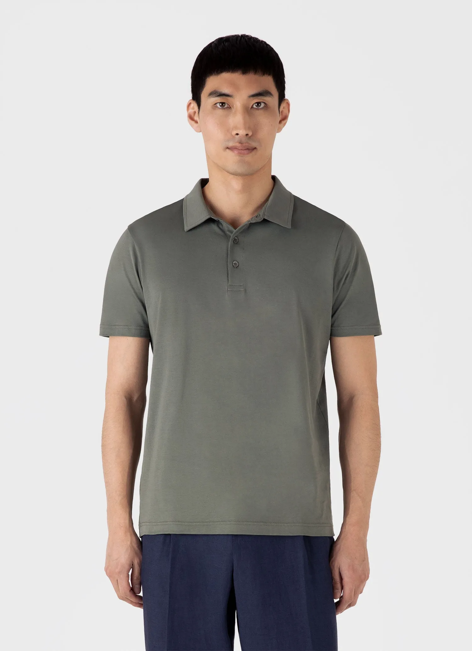 Men's Classic Jersey Polo Shirt in Dusk Green Sunspel