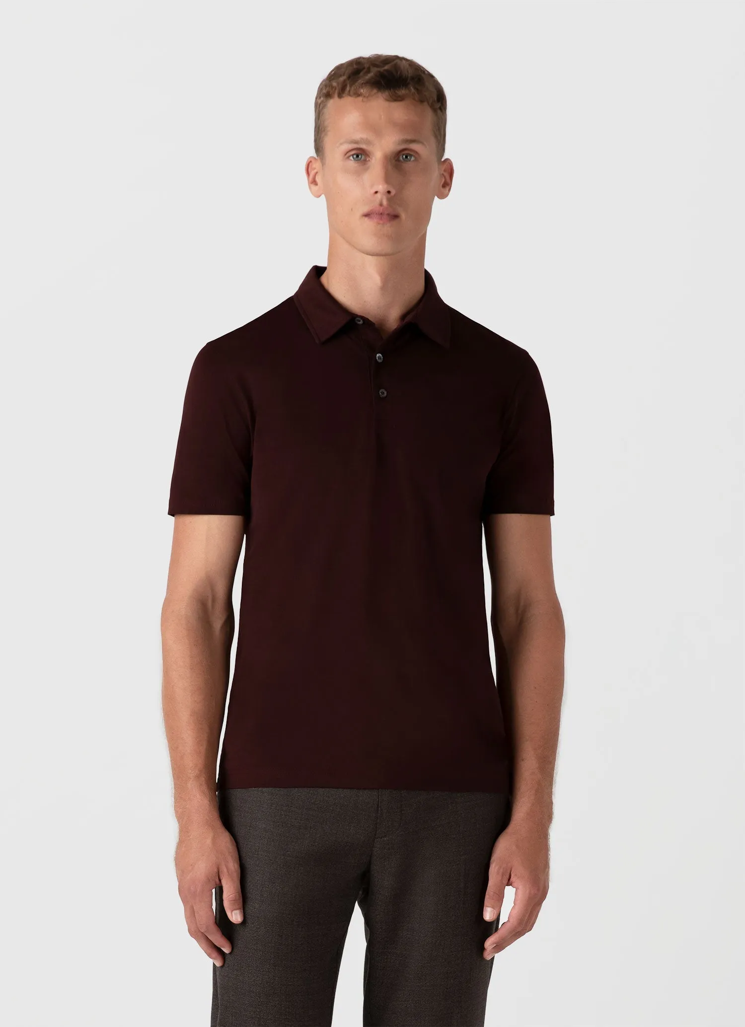 Men's Classic Jersey Polo Shirt in Raisin Sunspel