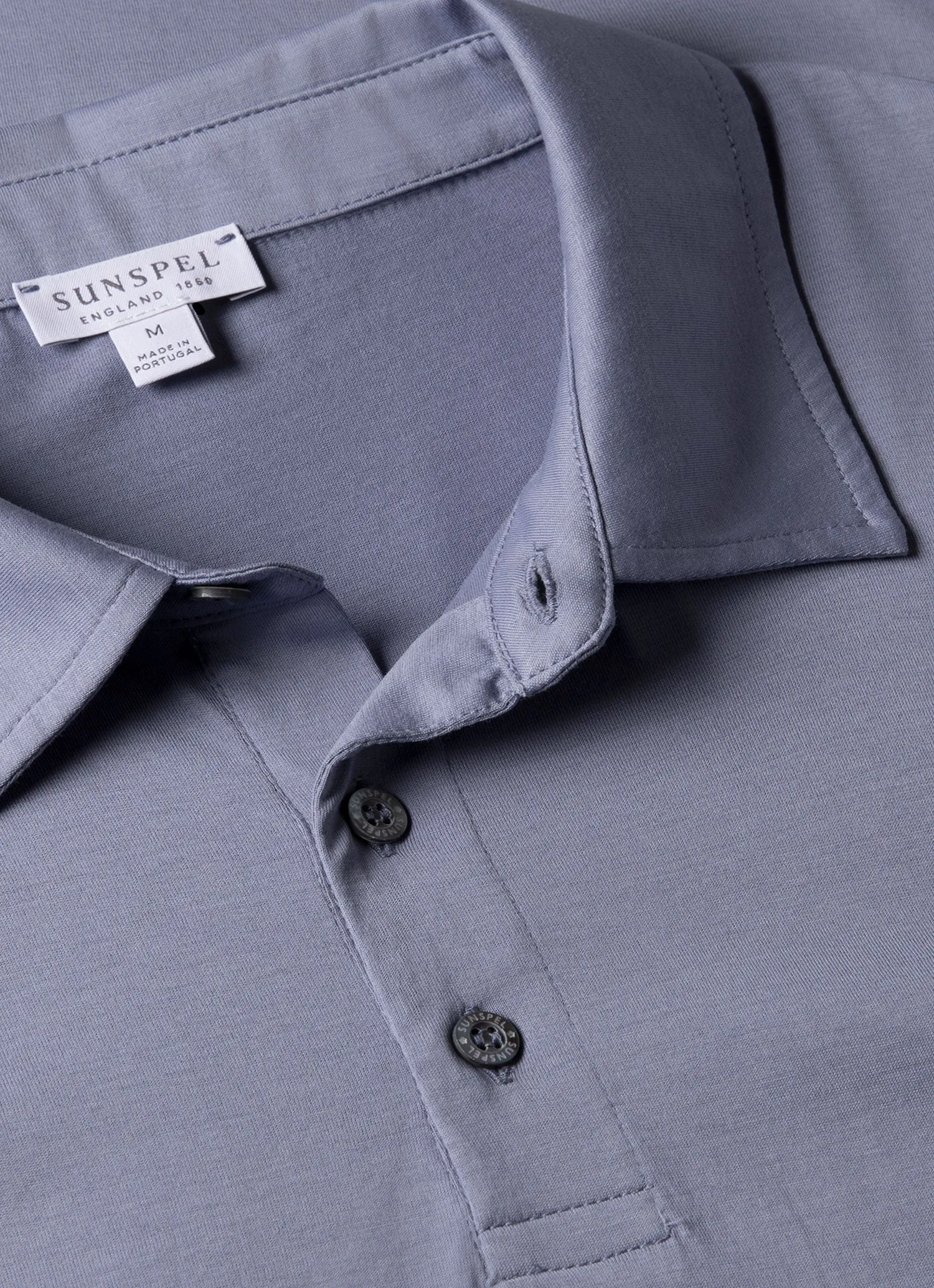 Men's Classic Jersey Polo Shirt in Vintage Blue Sunspel