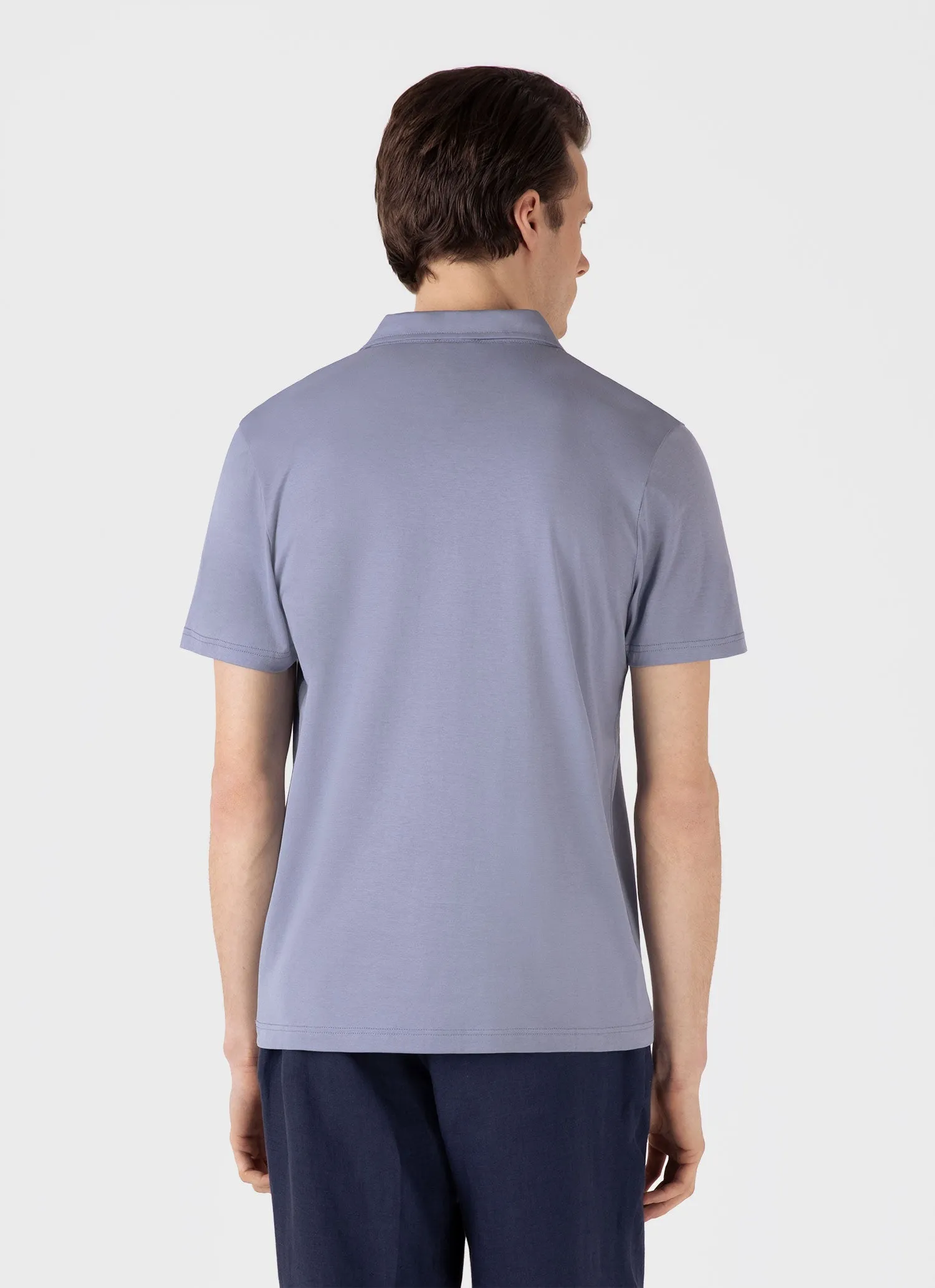 Men's Classic Jersey Polo Shirt in Vintage Blue Sunspel